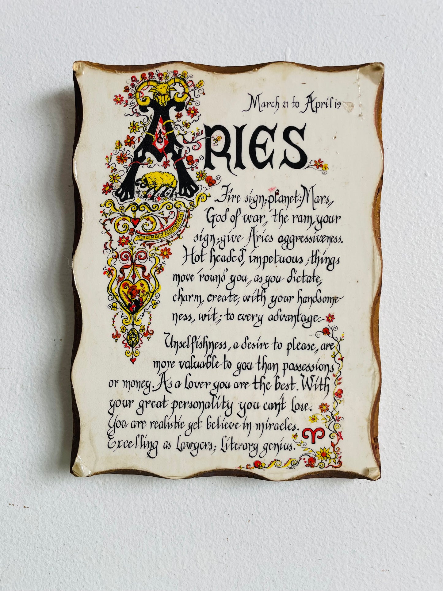 Aries Zodiac Sign Wooden Wall Plaque