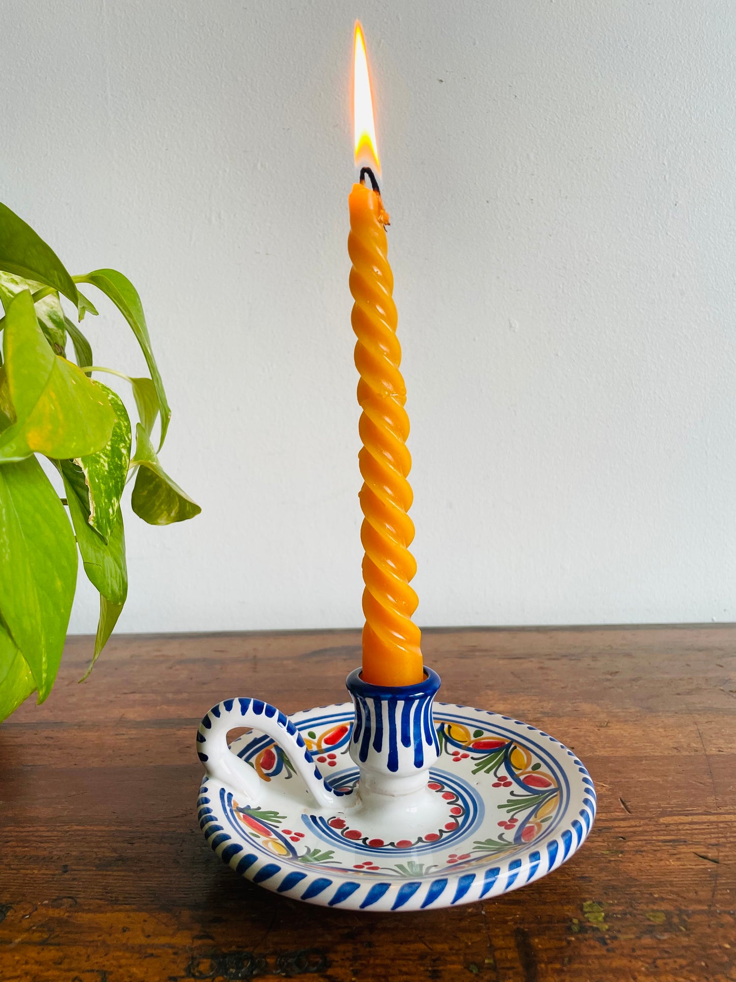 Spanish Ceramic Pottery Chamberstick Candle Holder - Ceramical Puente Spain