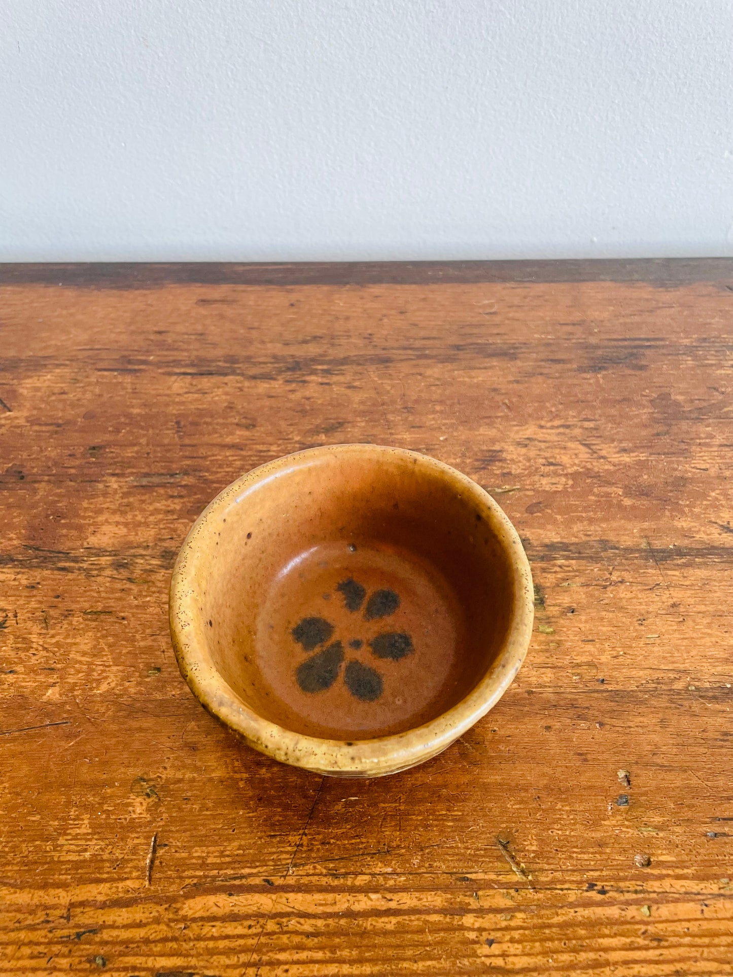 Studio Art Pottery Brown Flecked Bowl with Flower Pattern - Artist Signed