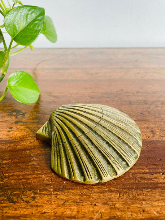 Vintage Brass Clam Shell Seashell - Pier 1 Imports - Made in Korea - Includes Screws & Ledge - Might Originally Be A Bookend?