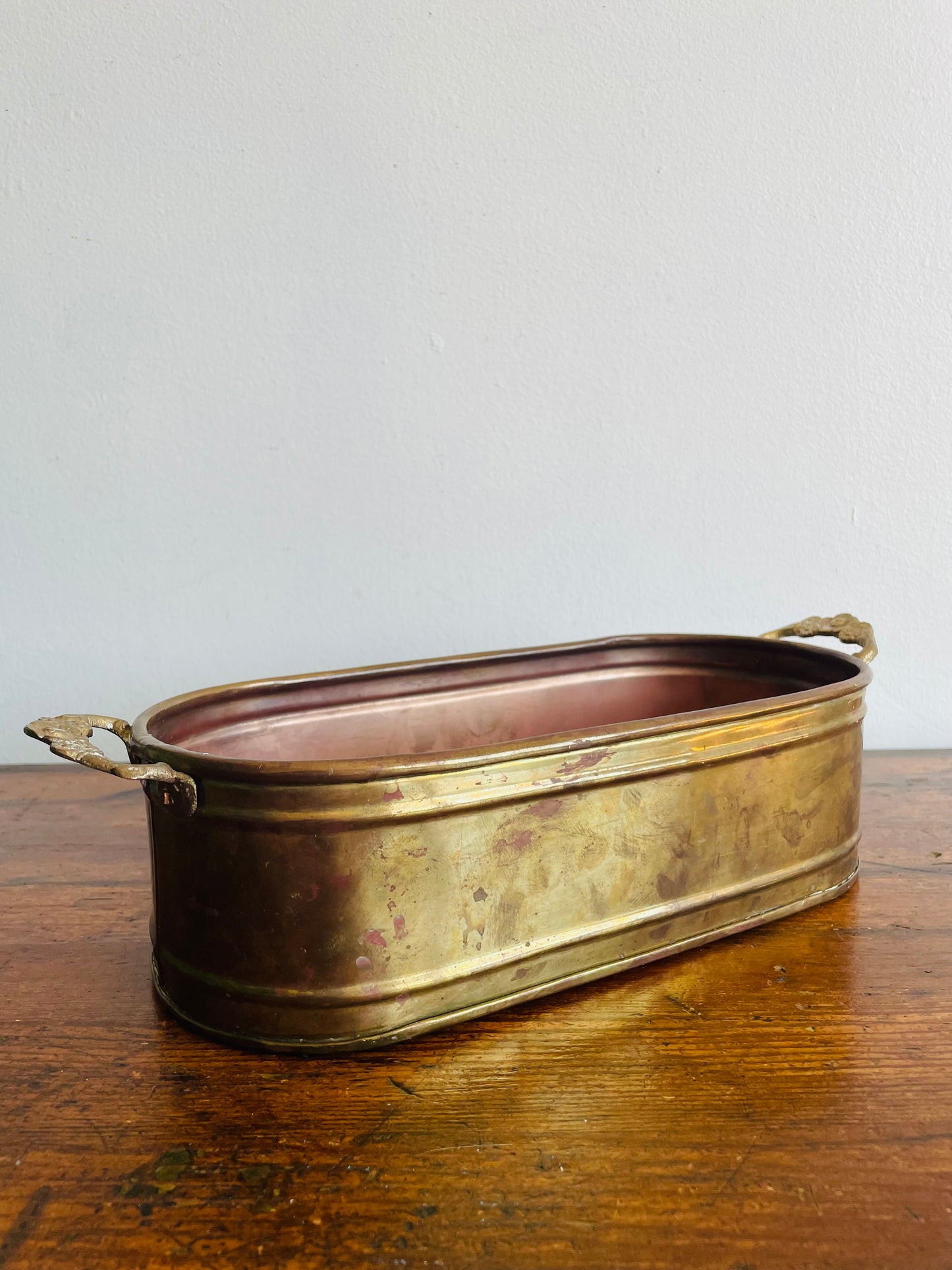 Solid Brass Long Planter Trough with Floral Handles & Shell Design - Made in India