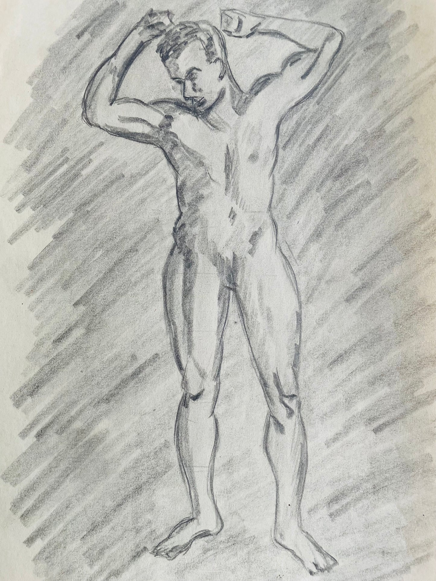 1950s Original Art Academic Study Pencil Sketch on Paper of Nude Man