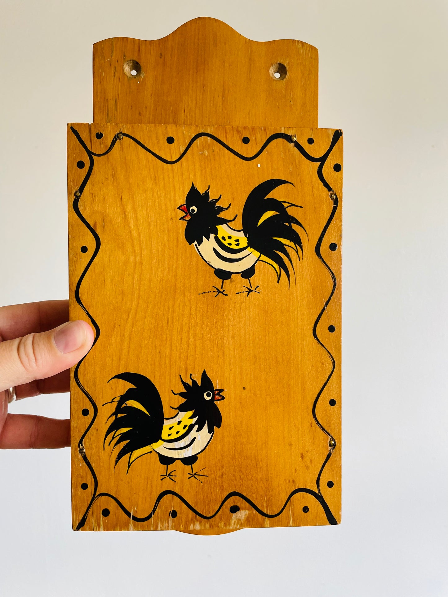 Woodpecker Woodware Hand Painted Rooster Wall Mounted Knife Holder - Made in Japan
