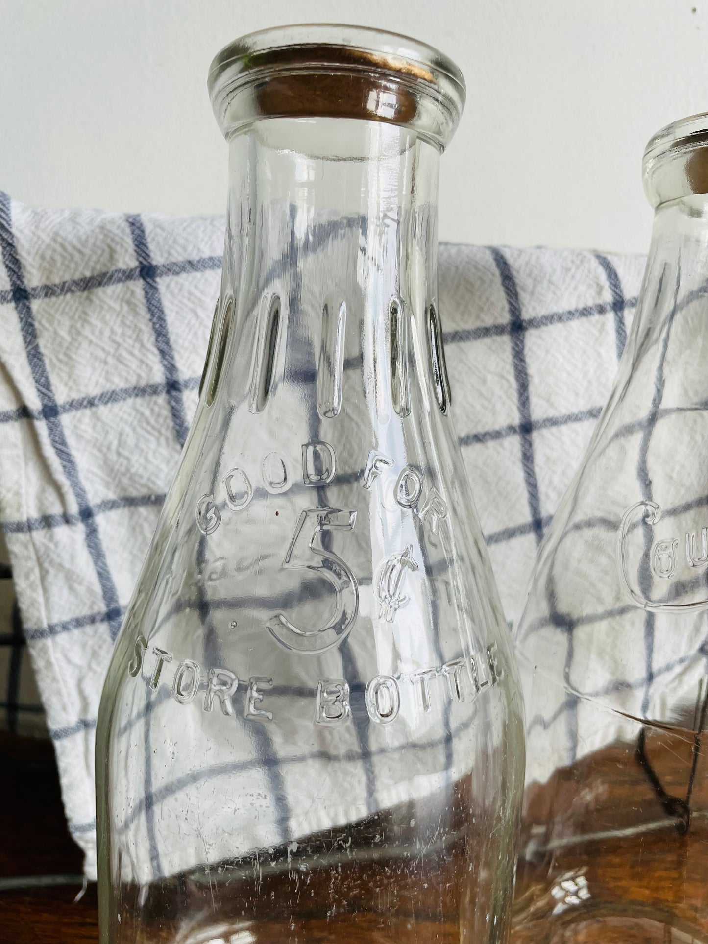 Vintage Metal Milk Bottle Caddy Carrier with Handles & Three Glass Milk Bottles with Cardboard Bottle Caps