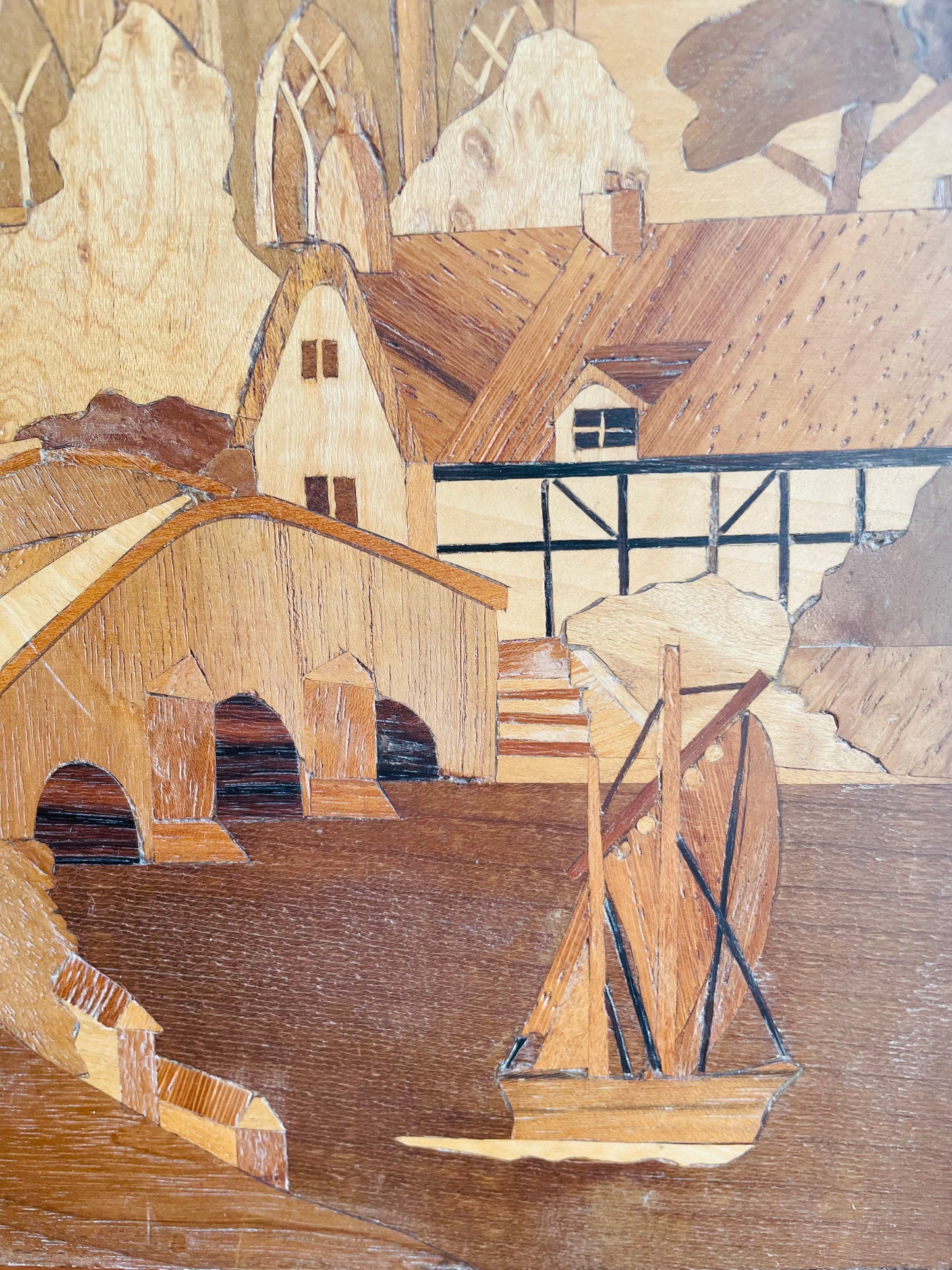 Handmade Framed Inlaid Wood Marquetry Picture - The Village Church by Harold Hurst