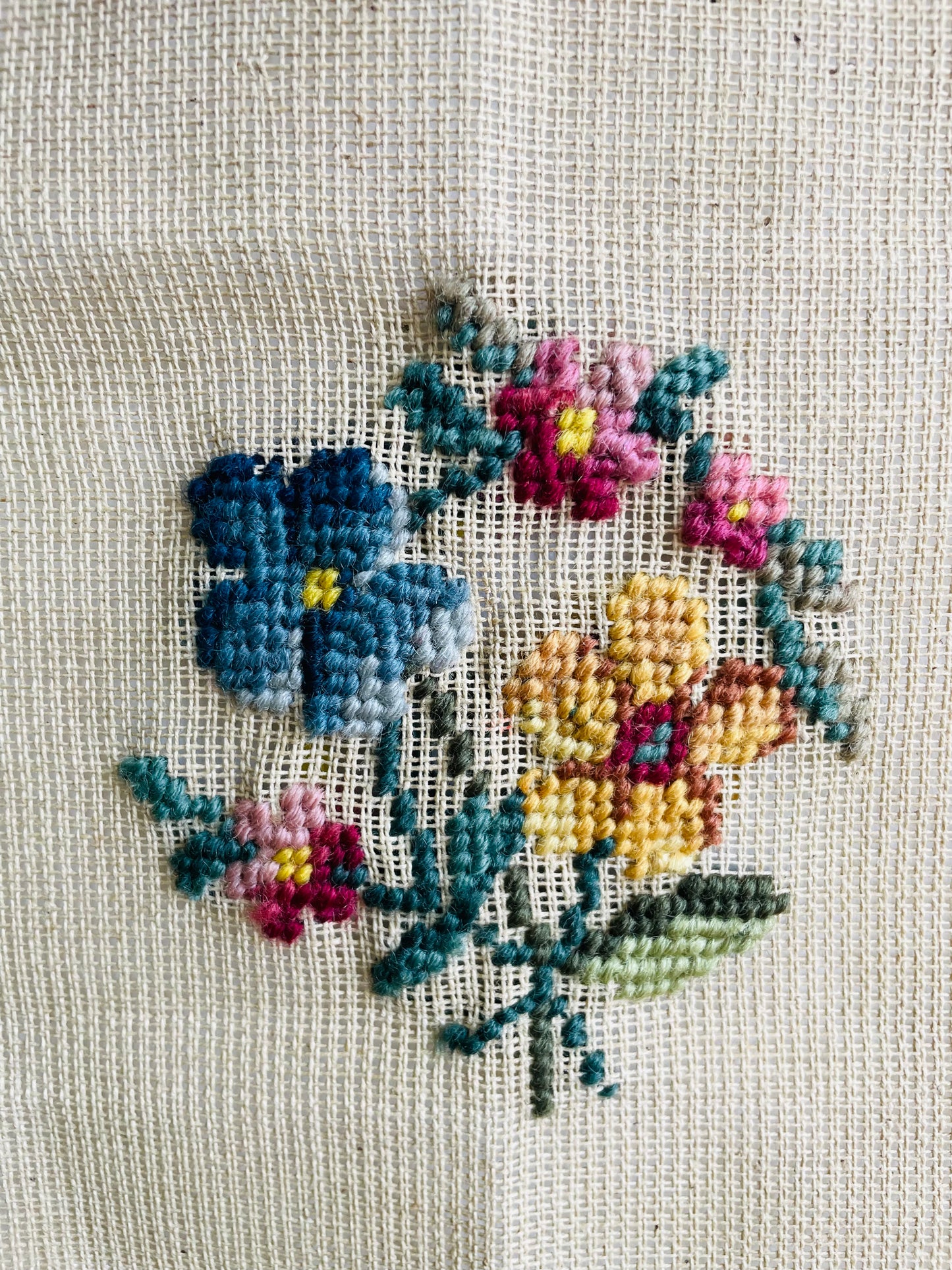 Square Unfinished Needlepoint Embroidery Panel of Flowers - Background Colour Incomplete