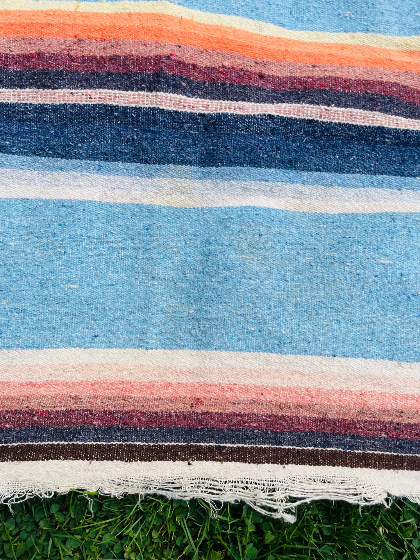 Very Large Mexican Blanket with Stripes & Aztec Pattern - AS-IS