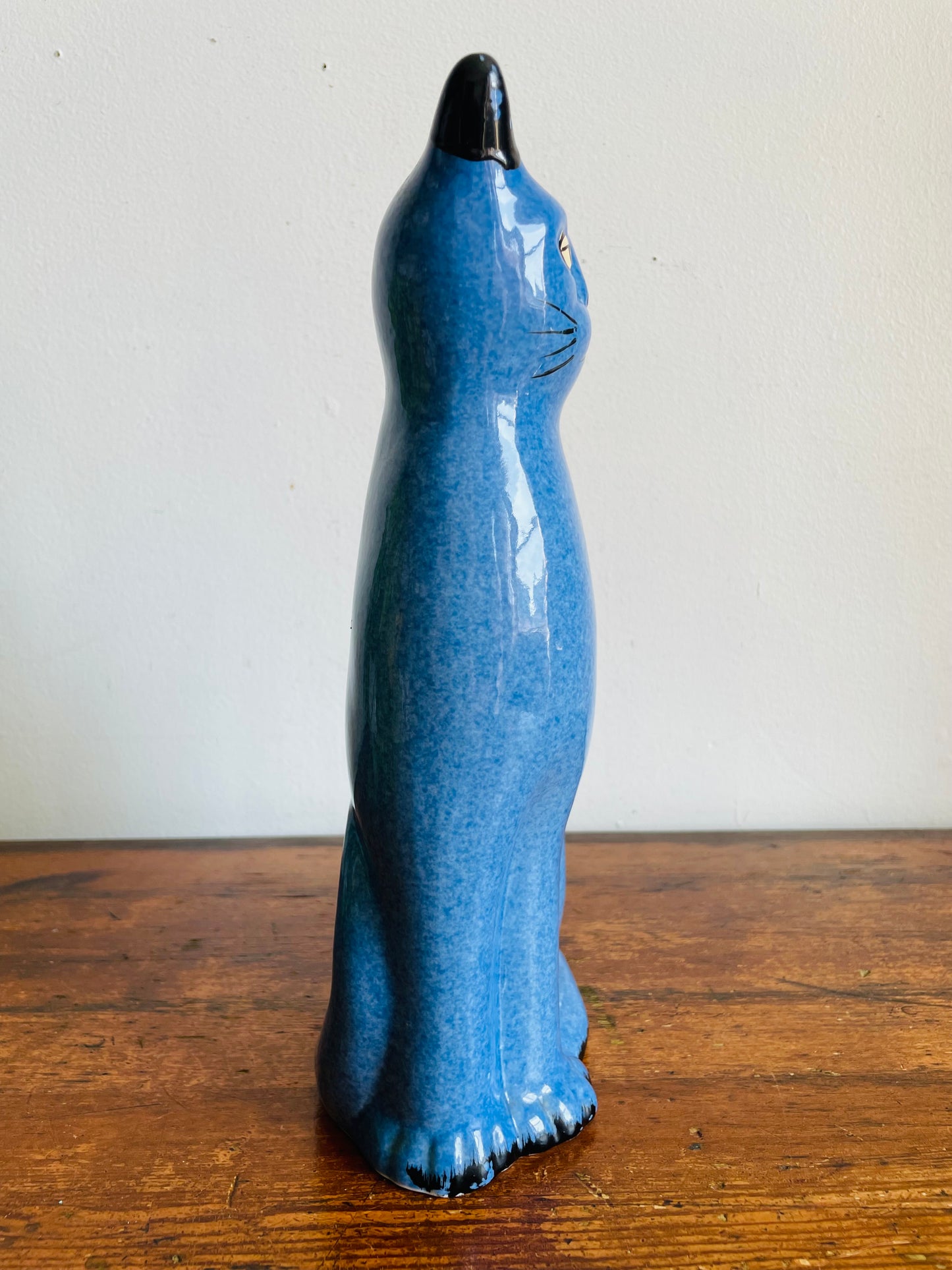 Vintage Calico China Large Blue 11" Cat Statue Figurine