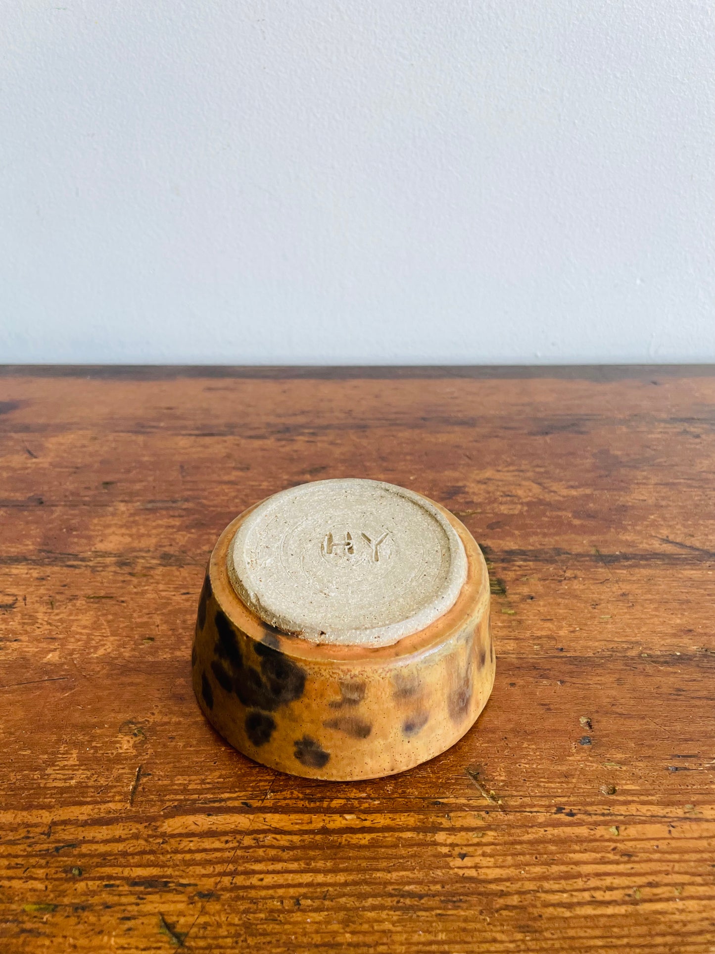 Studio Art Pottery Brown Flecked Bowl with Flower Pattern - Artist Signed