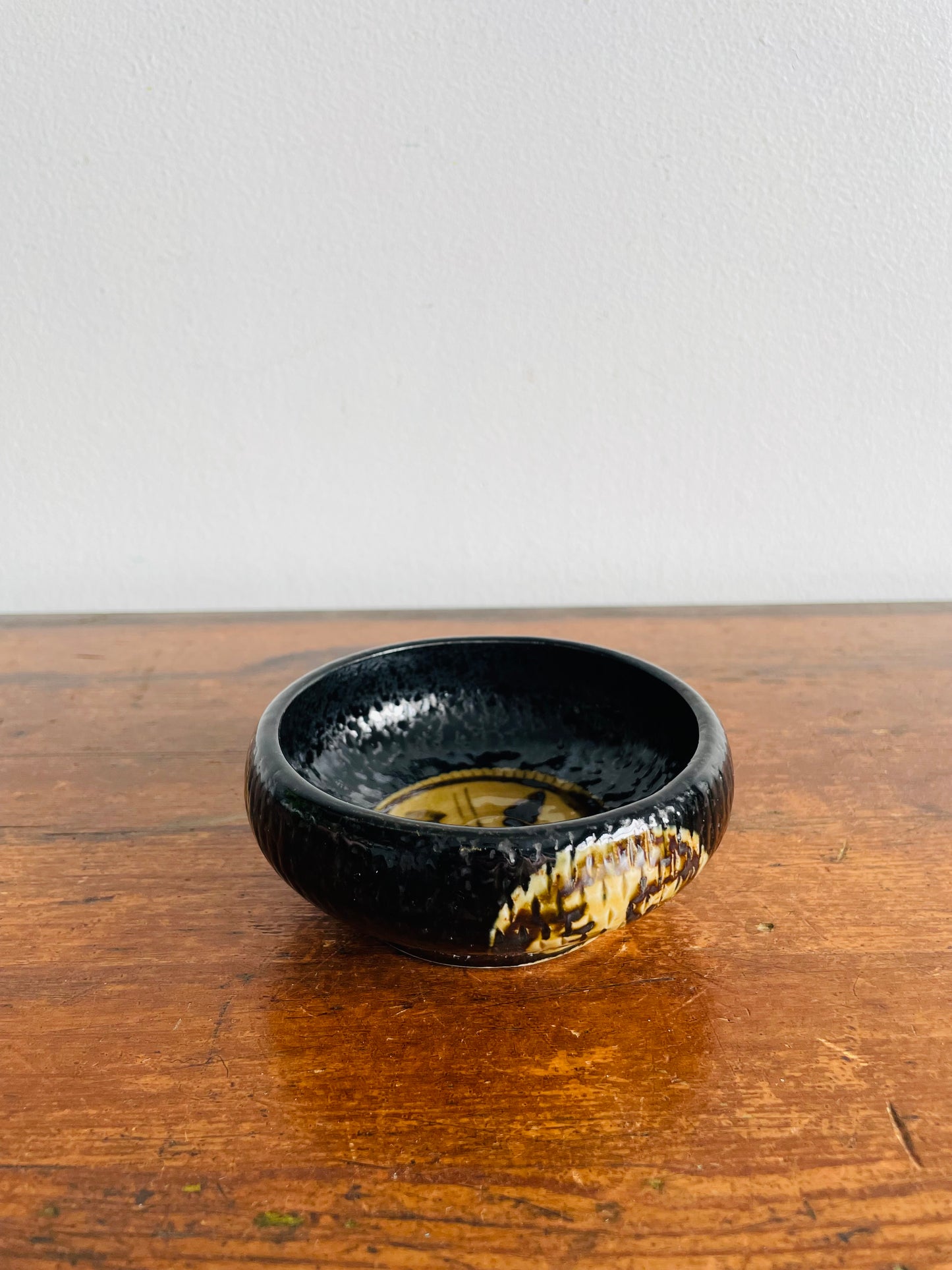 Pottery Trinket Bowl Dish with Black & Brown Design