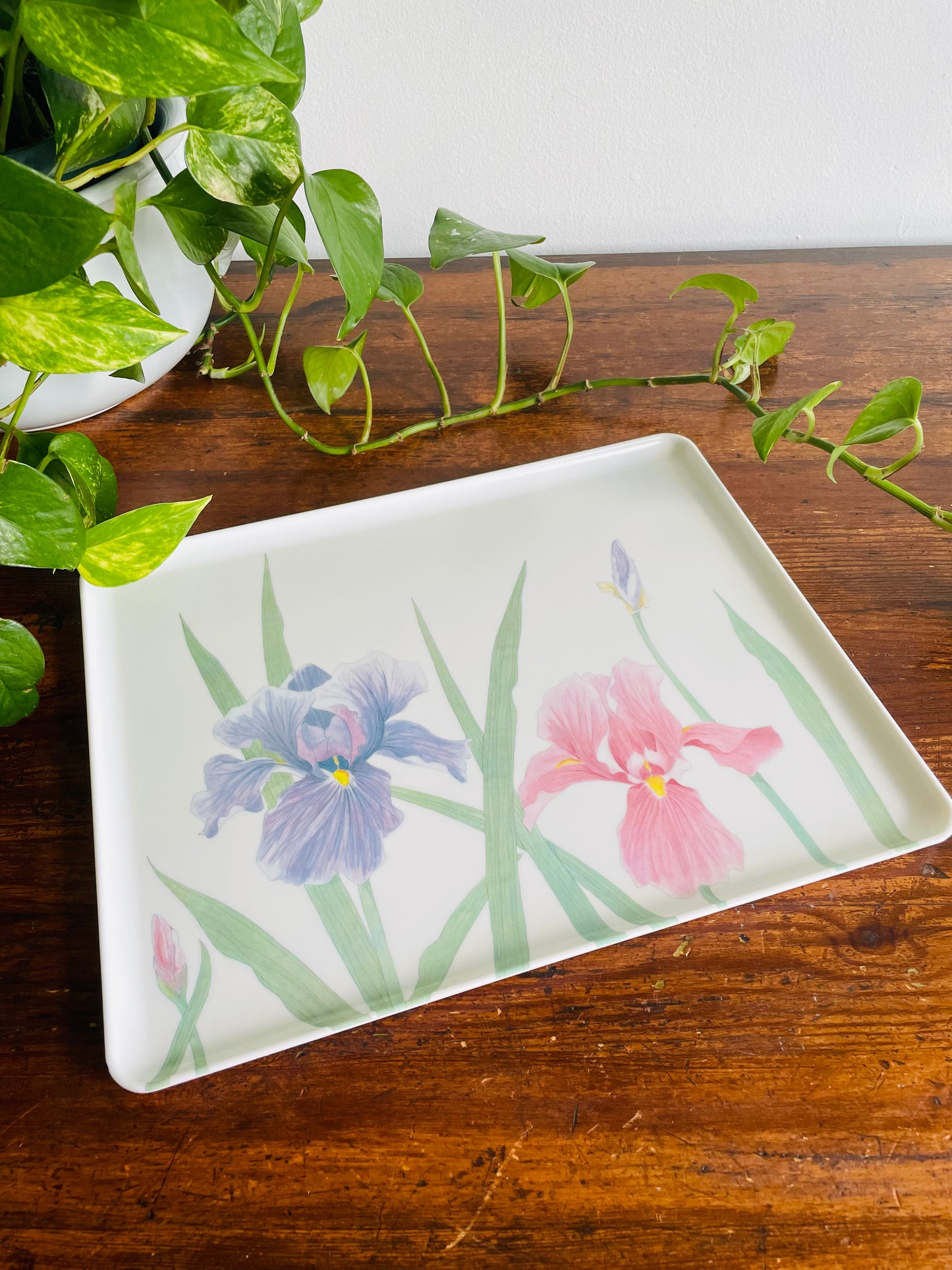 Mebel Melamine Serving or Decorative Tray with Purple & Pink Iris Flowers - Made in Italy