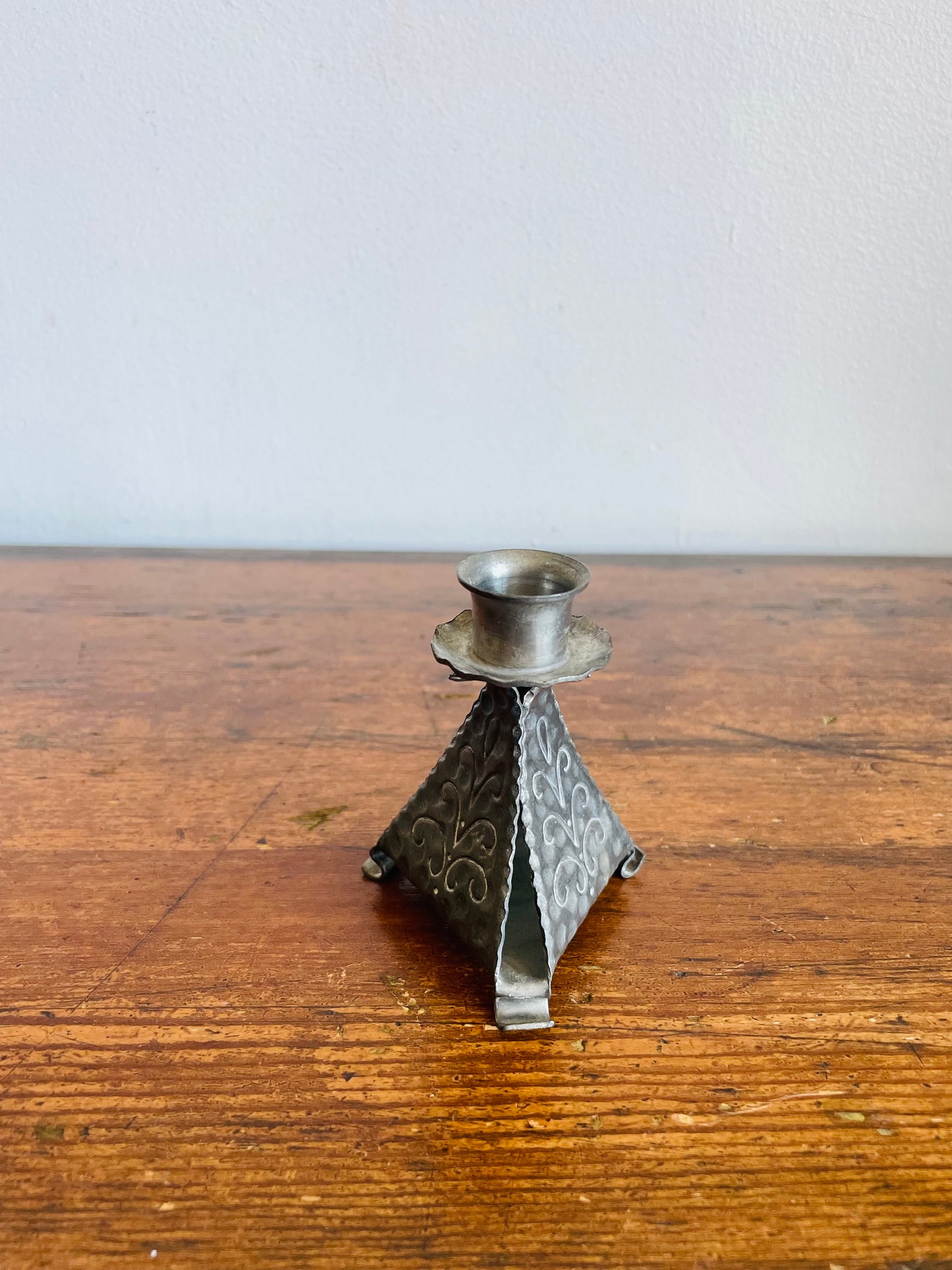 Vintage Mid-Century Norwegian KNL TINN Silver Pewter Candle Holder