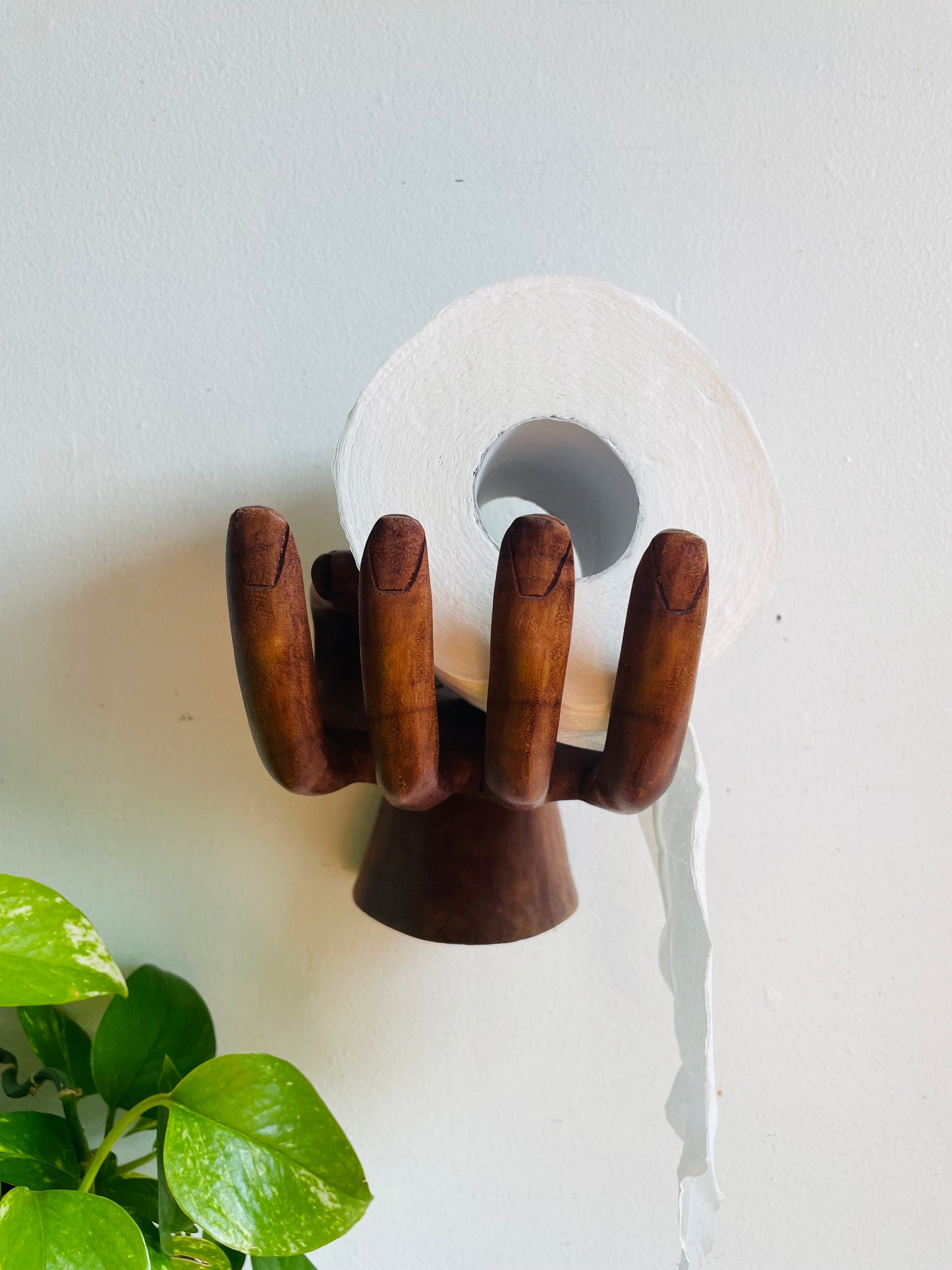 Vintage Large Carved Wood Right Hand - Can Stand or Hang on Wall - Fingers Curve to Hold Objects - Air Plant, Toilet Paper Roll, Business Cards, Etc.