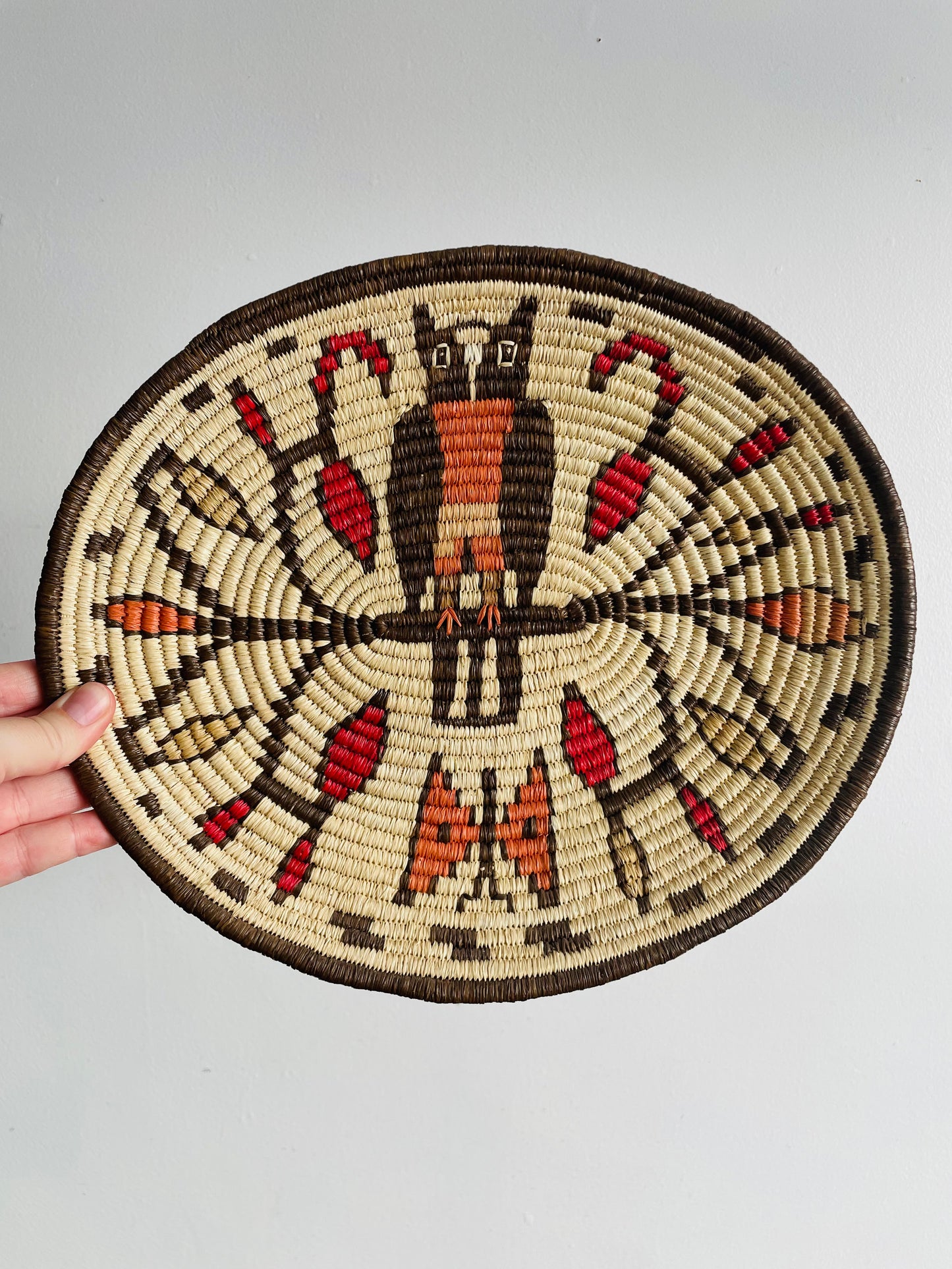 Emberá-Wounaan Panama Indigenous Tribal Woven Basket Plate Wall Hanging with Bird & Butterfly Design