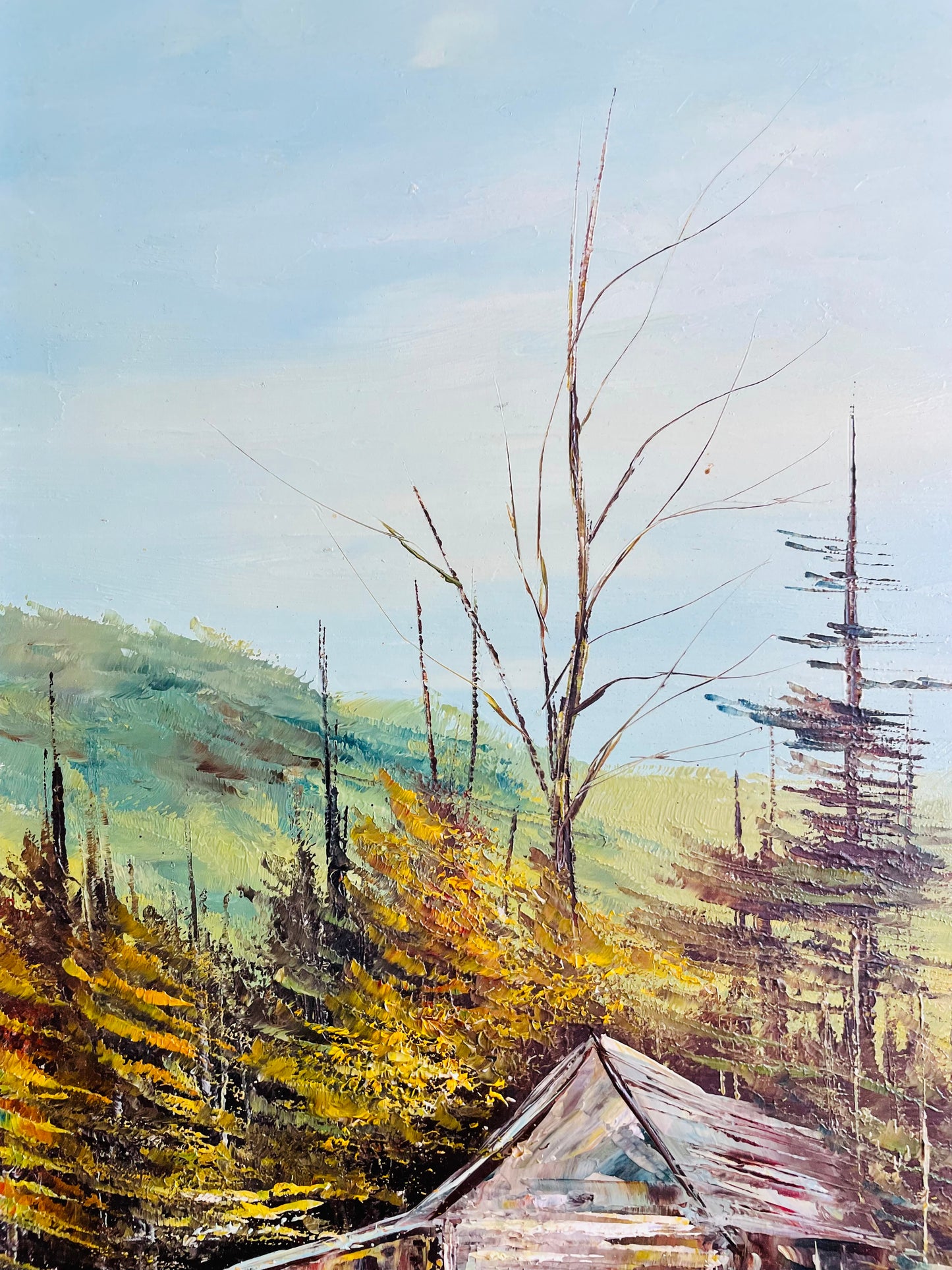 Original Art Oil Painting on Board - Rustic Barn or Cabin in Nature Scene