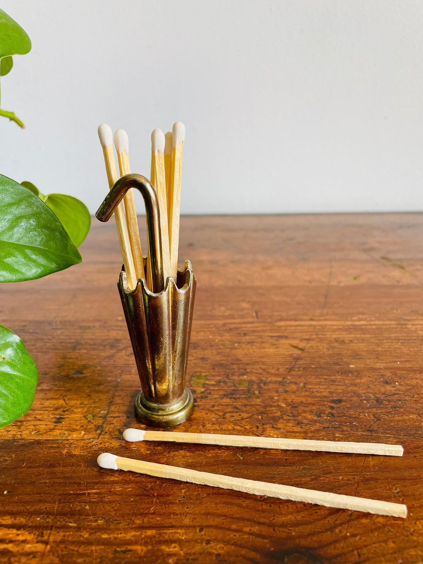 Vintage Solid Brass Umbrella Toothpick or Match Holder