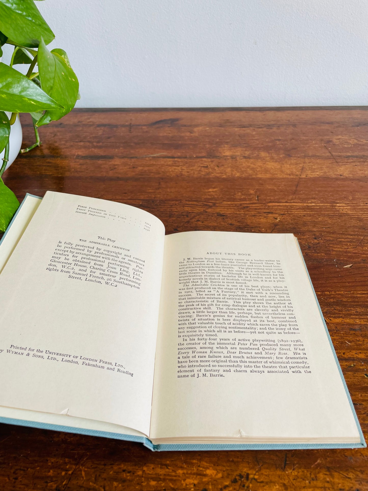 The Admirable Crighton by J. M. Barrie Clothbound Hardcover Book (1958) - Shipwreck Comedy Play