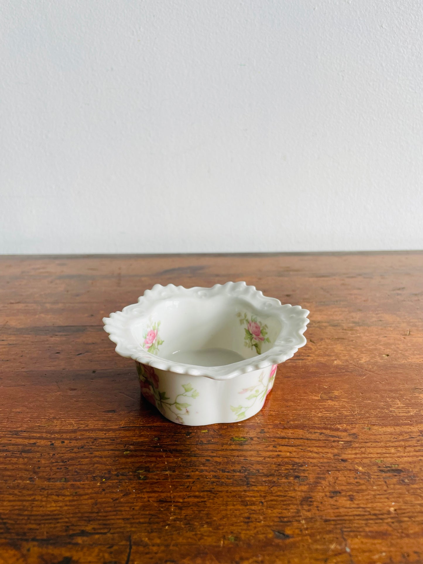 Antique MZ Moritz Zdekauer Austria Porcelain Ramekin or Custard Cup Dish with Pink Roses - Also Great for Jewellery!