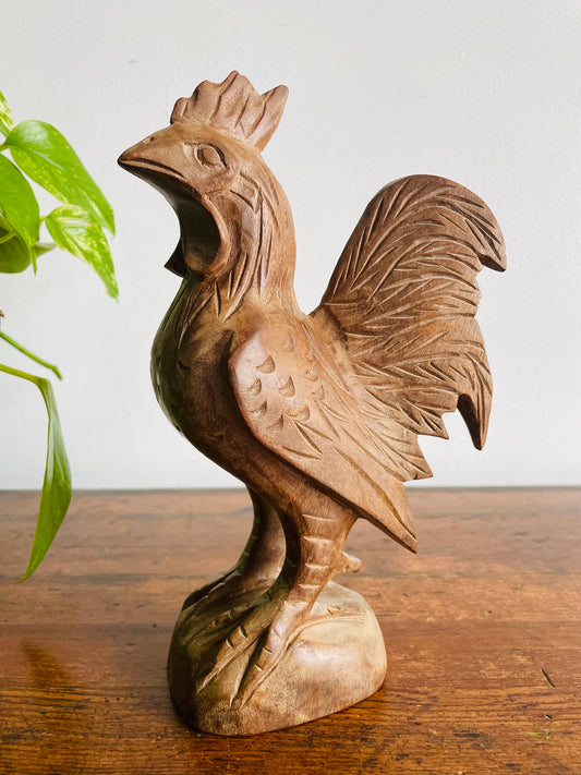 Hand Carved Wood Folk Art Rooster Statue