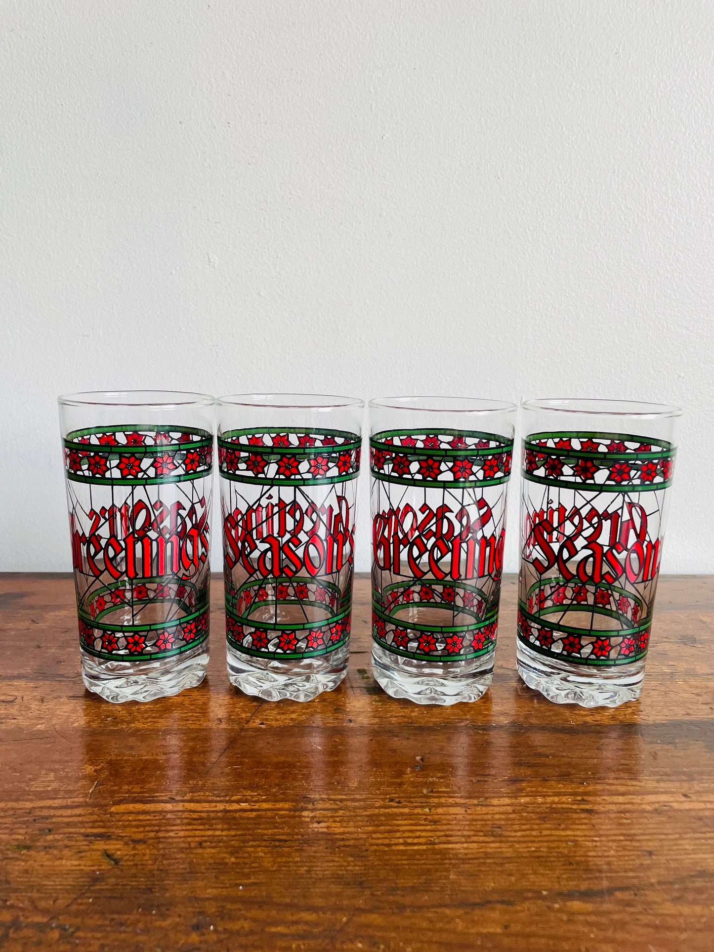 Stained Glass Season's Greetings Glasses - Set of 4