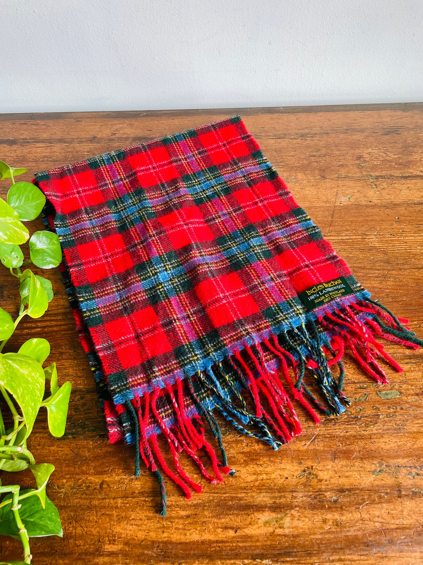 Vintage Ingles Buchan 100% Lambswool Red Tartan Plaid Scarf - Made in Scotland