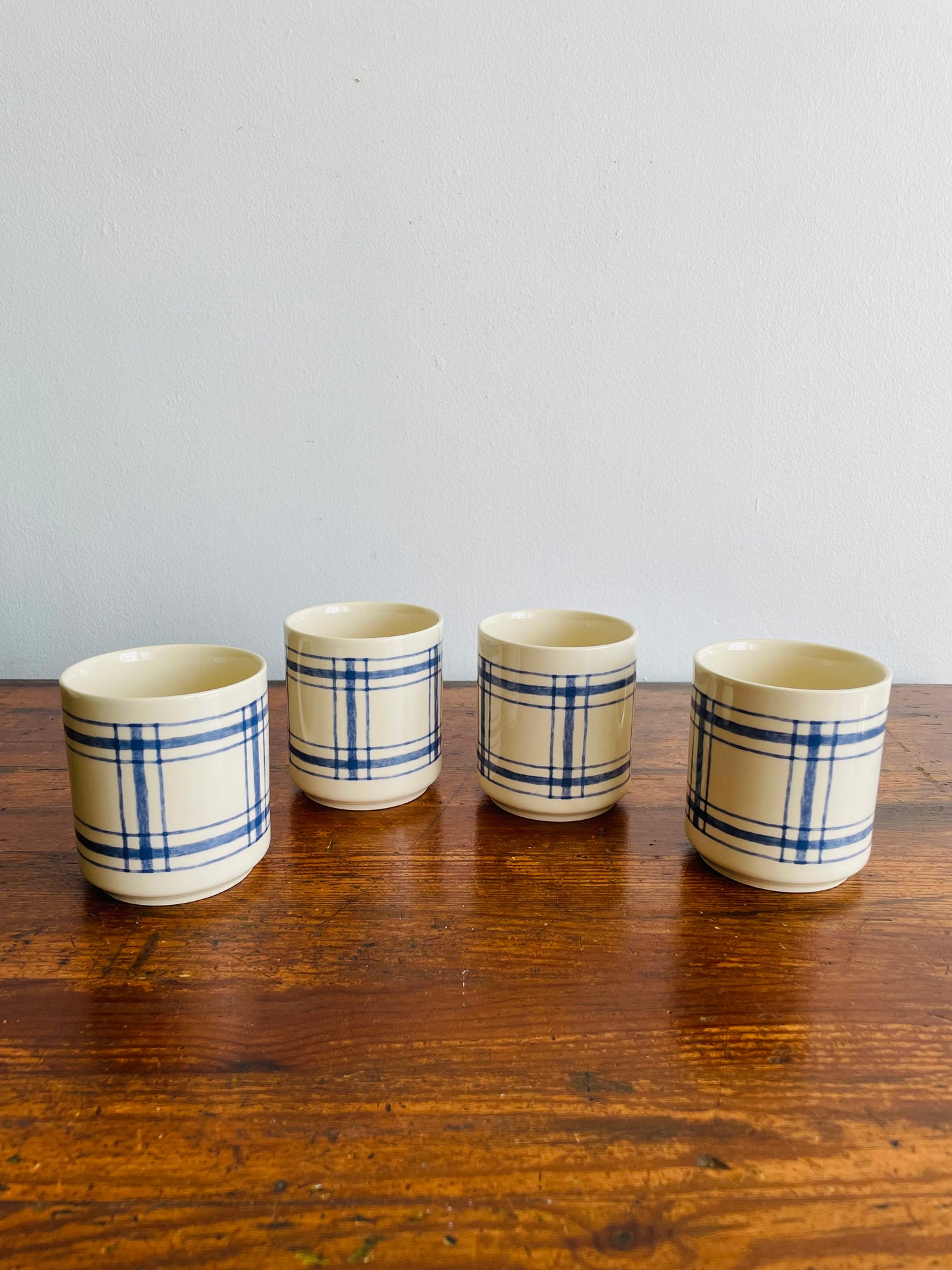 Eaton Home Blue Checkered Tartan Pattern Mugs - Set of 4 - # 1