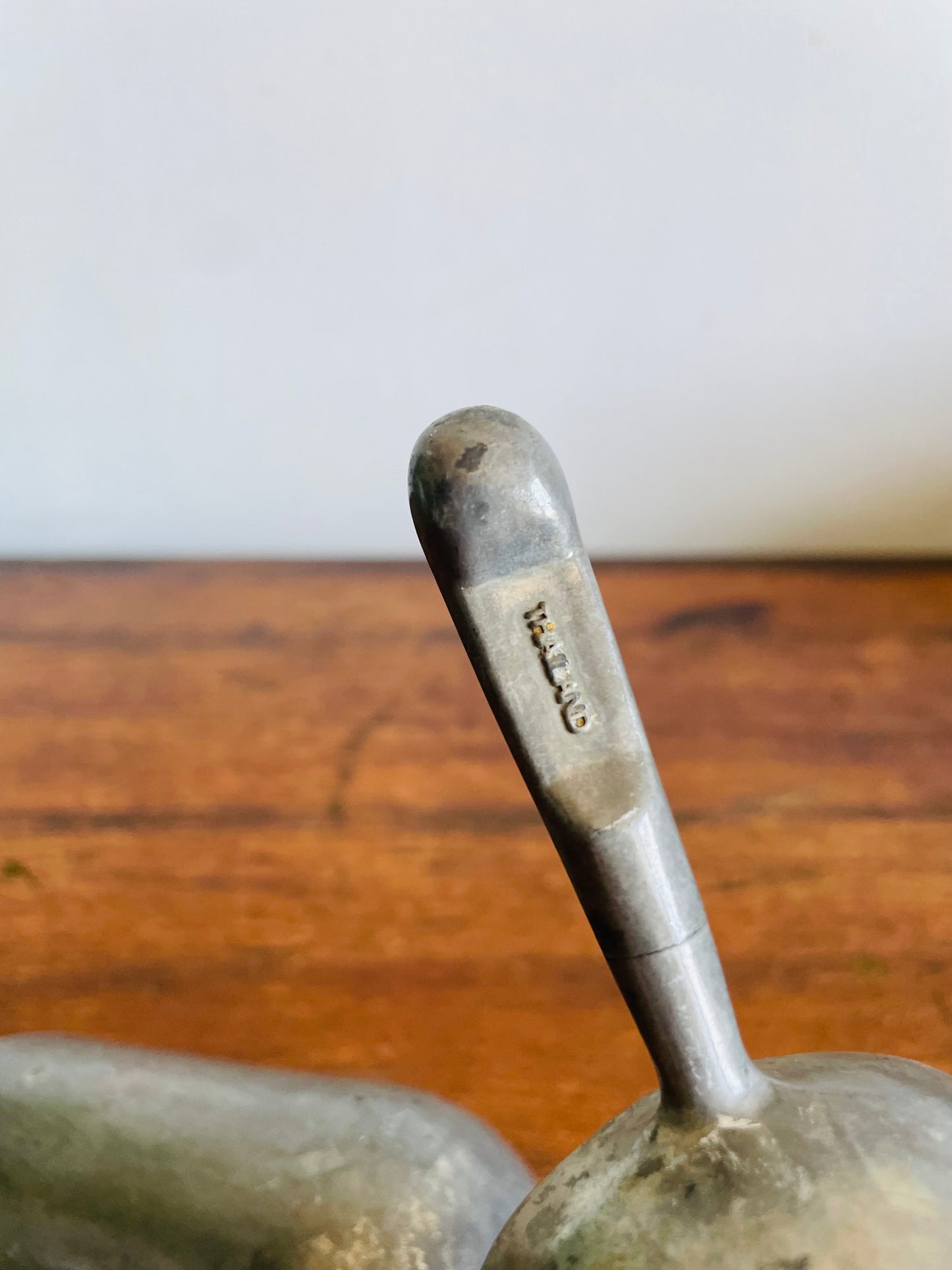 Vintage Pewter Metal 5 oz Scoops with Handles - Set of 2 - Made in Thailand