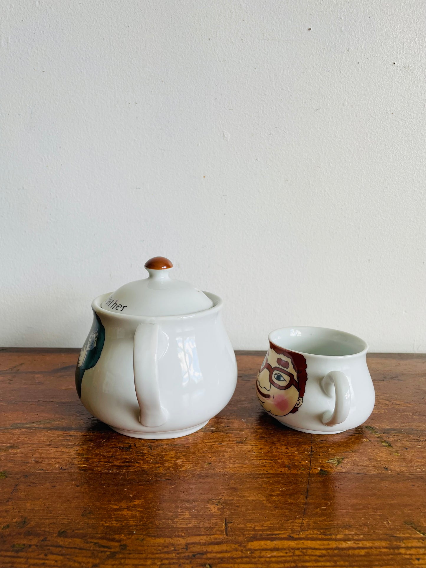 Vintage Tea For Father Stacking Teapot with Mug - Made in Korea - Set of 3 Pieces