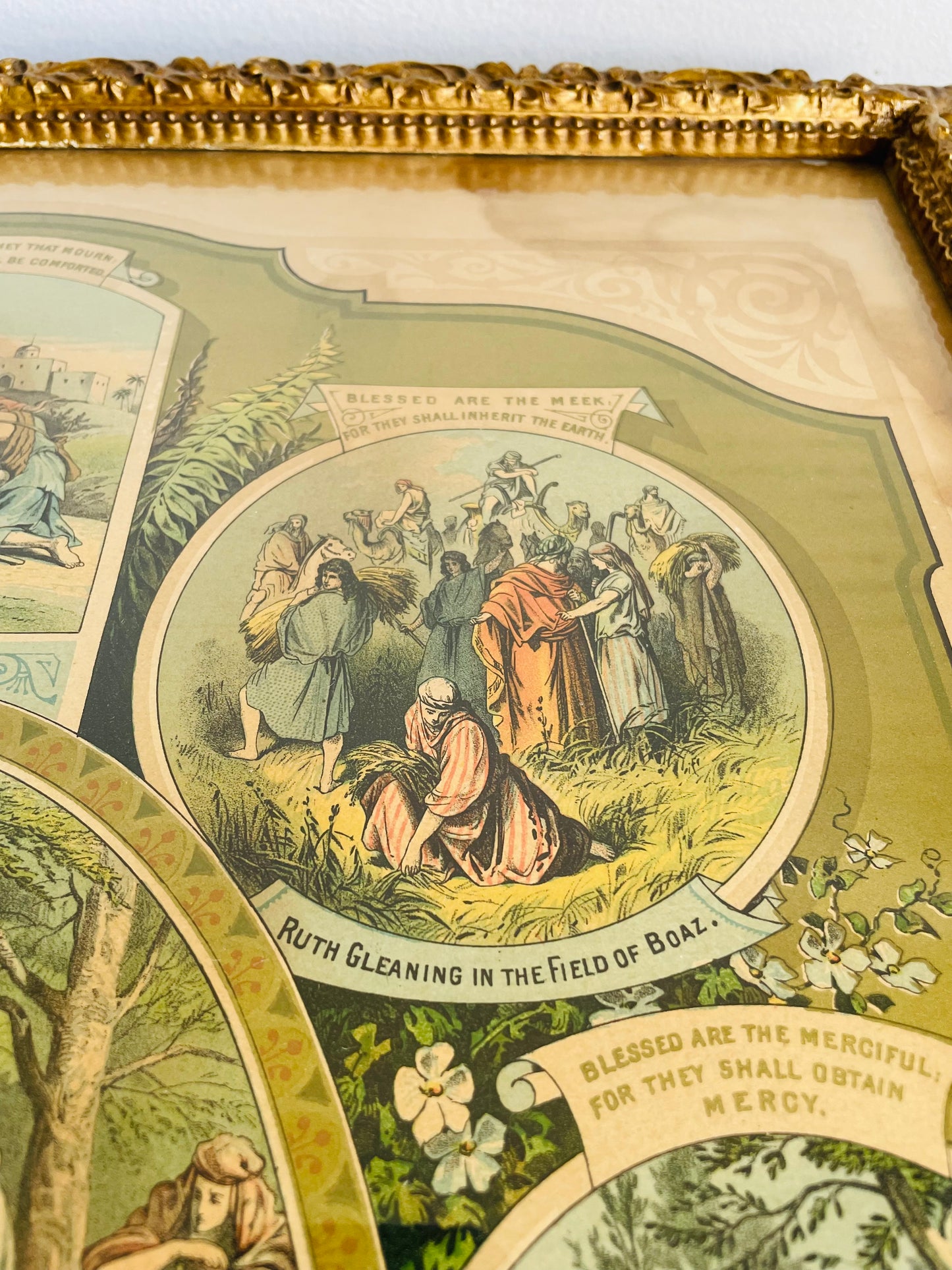 Antique 1800s The Beatitudes Chromolithograph with Bible Pictures Religious Print Picture by Martin Yauch (1882) - Found at Alberton Presbyterian Church - Once Owned by David Richardson from Ancaster, Ontario