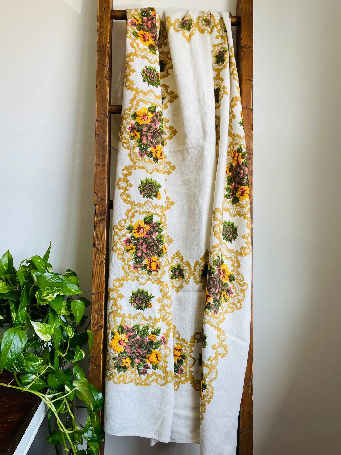 Linen Tablecloth with Yellow Flowers - Also Makes Great Fabric!
