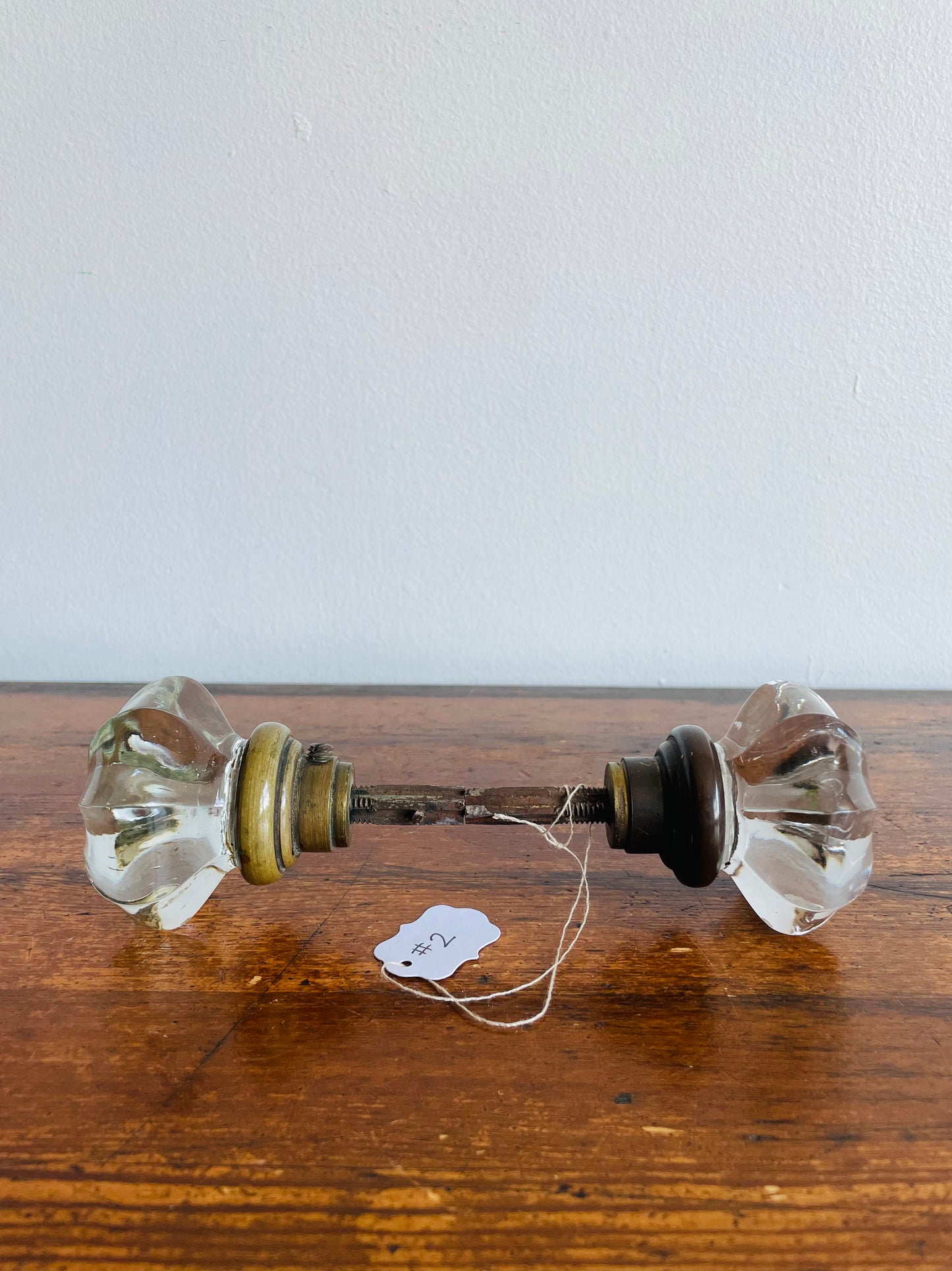 Fluted Glass 8 Point Door Knob Set with Brass Connecting Spindle Shaft #2