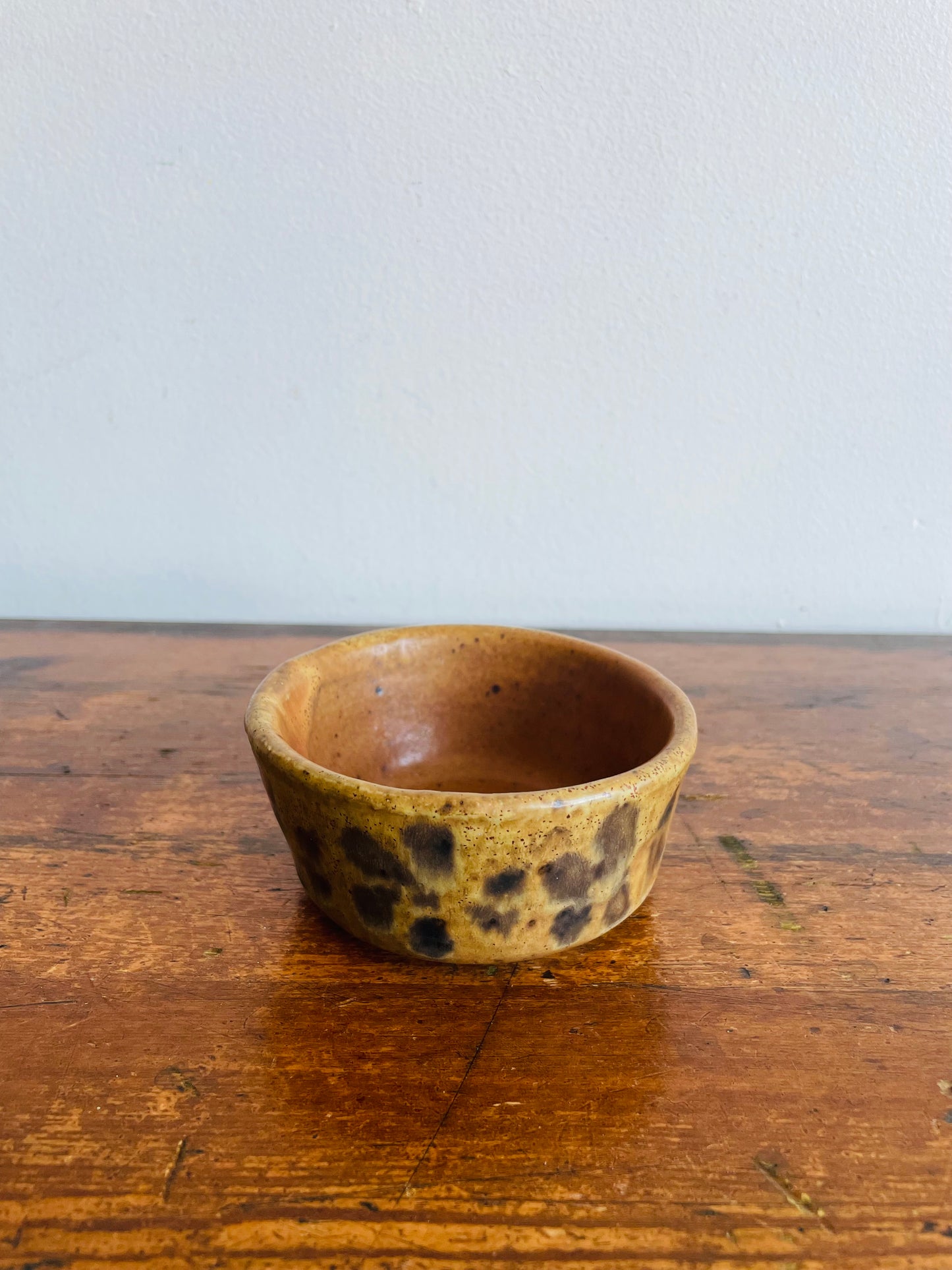 Studio Art Pottery Brown Flecked Bowl with Flower Pattern - Artist Signed