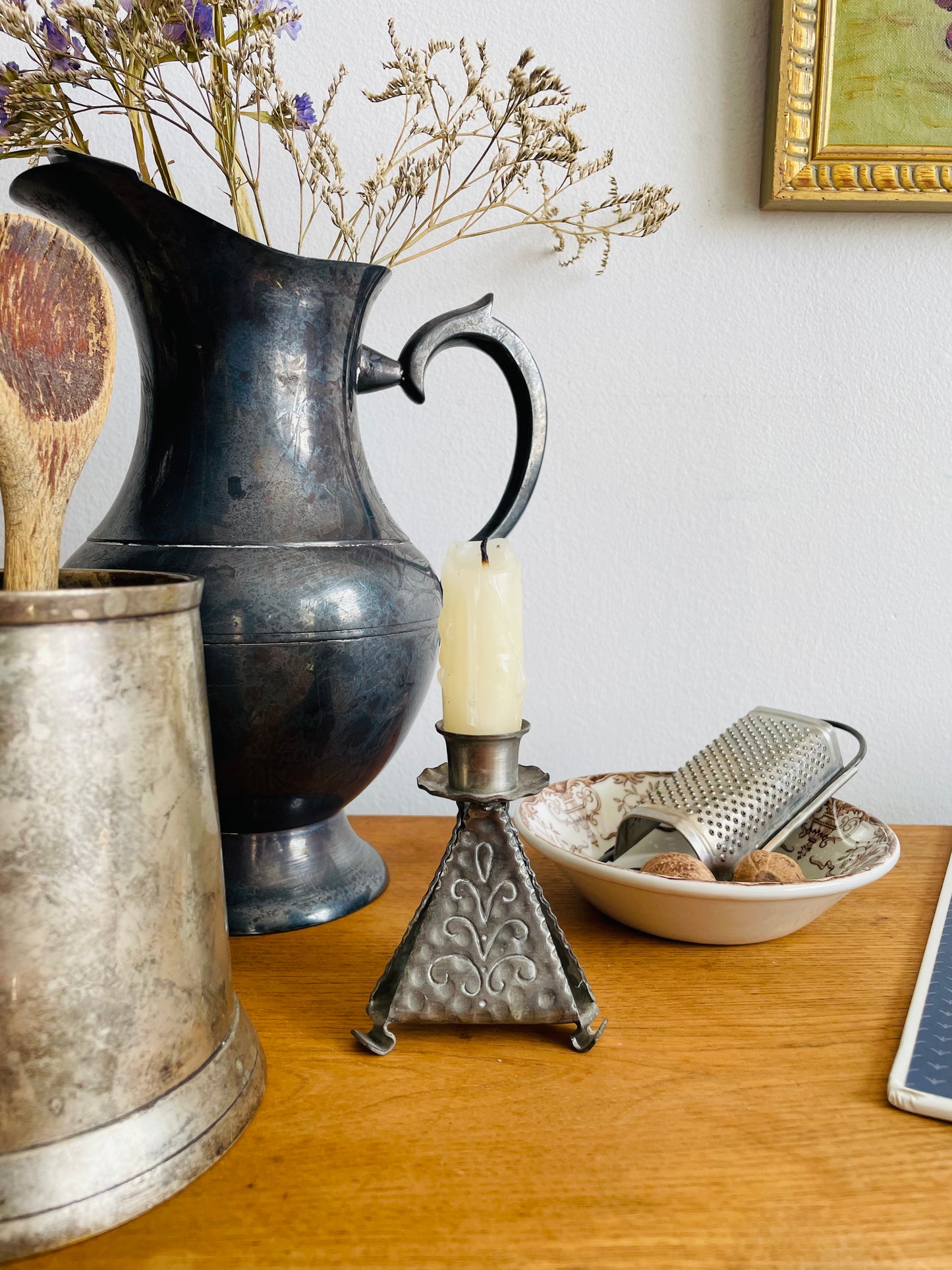 Vintage Mid-Century Norwegian KNL TINN Silver Pewter Candle Holder
