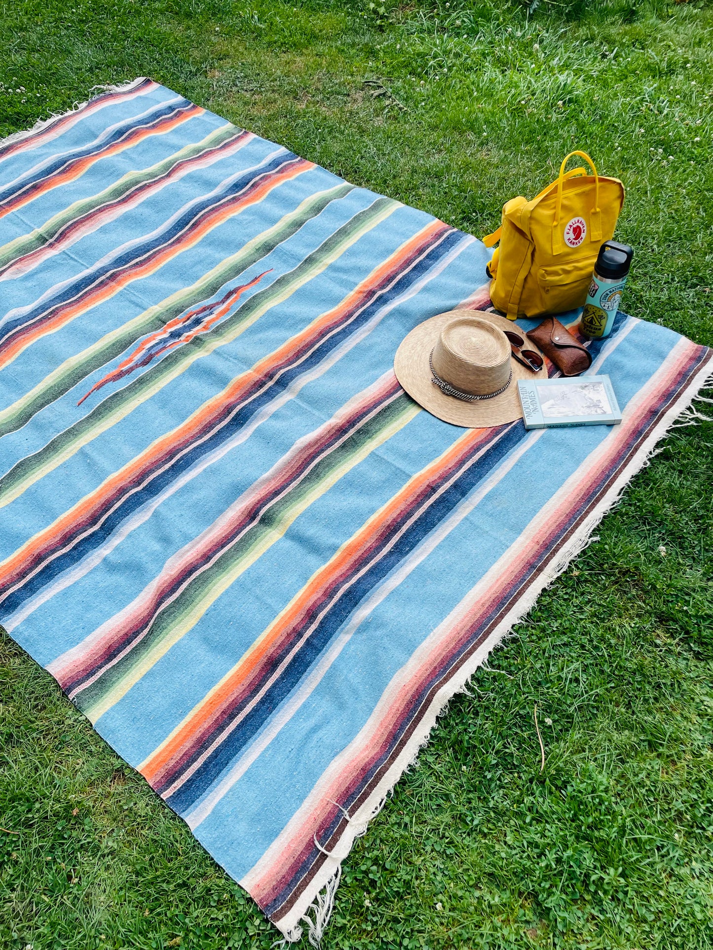 Very Large Mexican Blanket with Stripes & Aztec Pattern - AS-IS