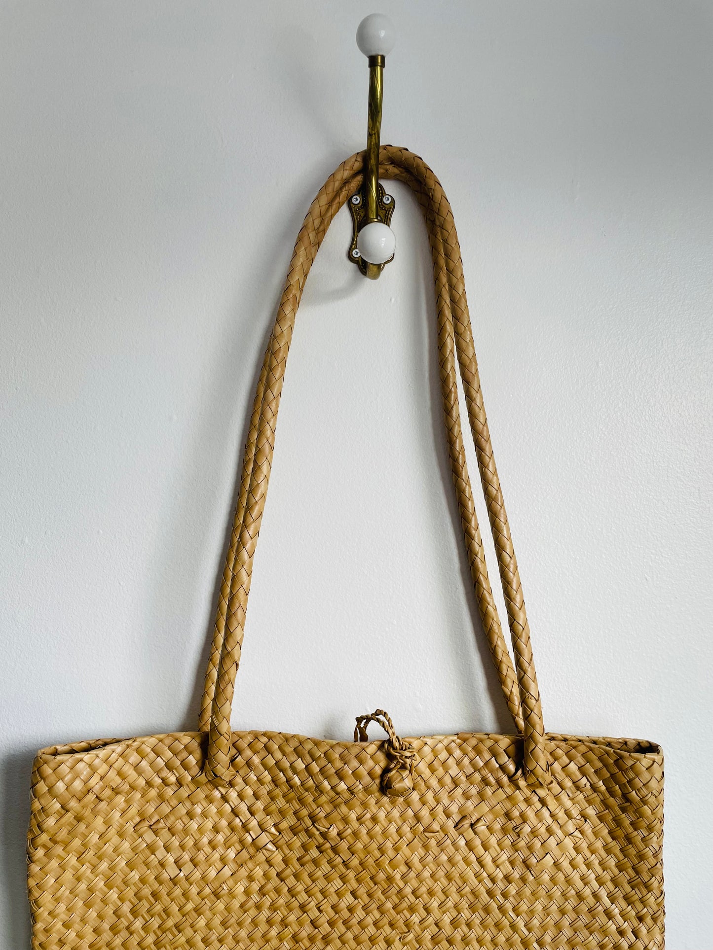 Woven Straw Purse Bag with Handles & Buckle