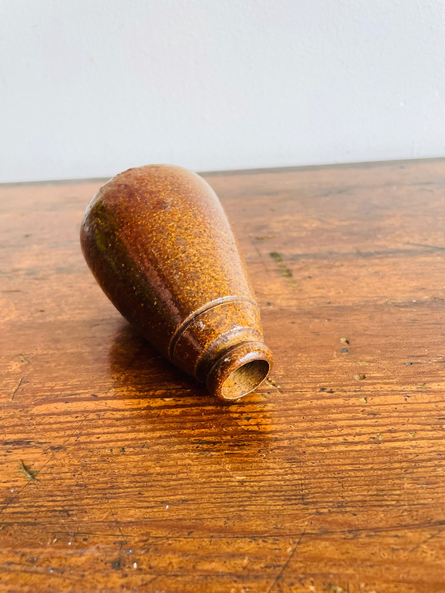 Antique Brown Salt Glaze Stoneware Pottery Cone Shaped Ink Well Bottle - Makes a Great Bud Vase!