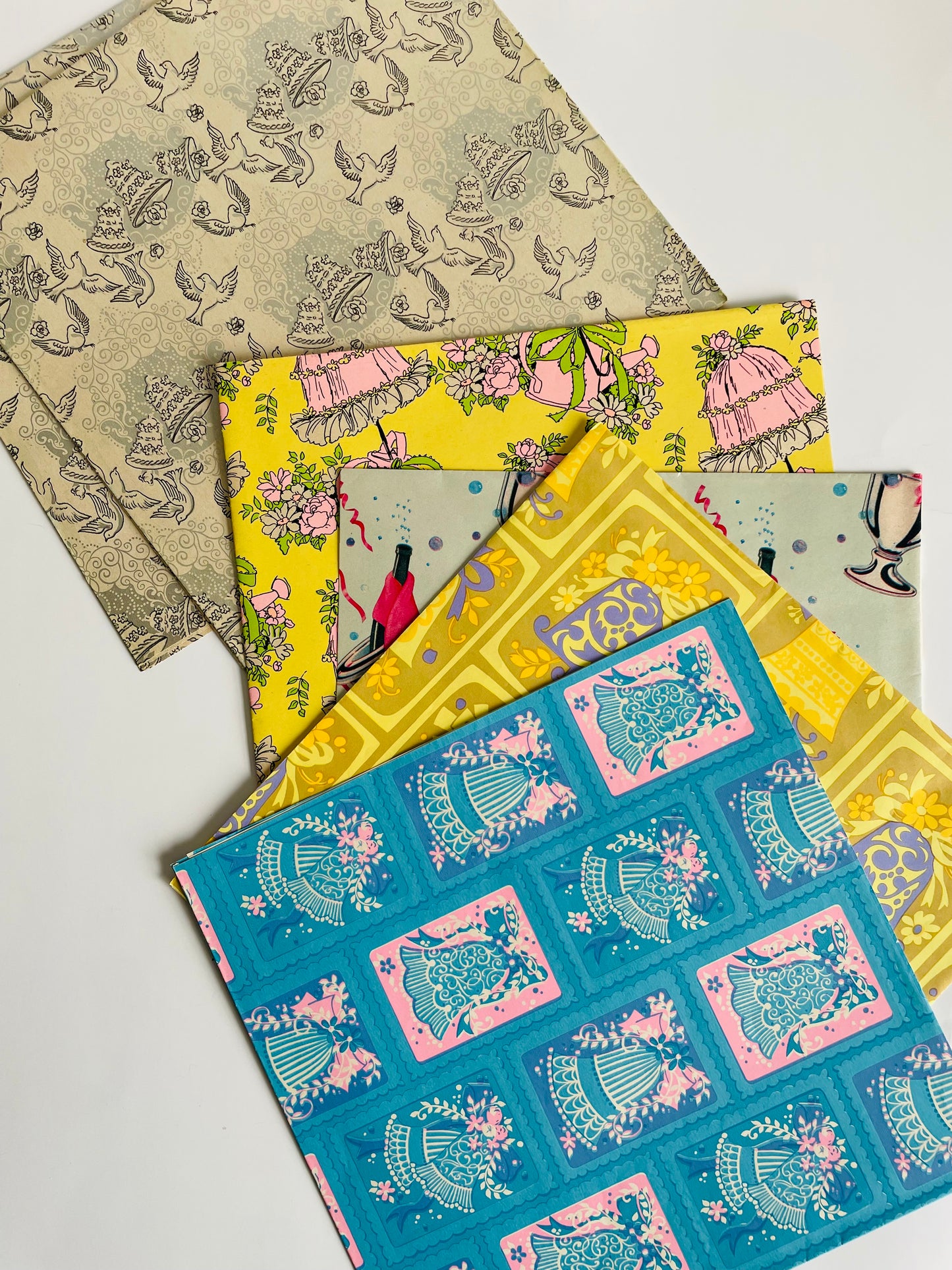 Vintage Wrapping Paper / Gift Wrap Bundle - Scrapbooking, Collage Art, DIY, Crafts, Etc. - Celebration / Wedding / Anniversary Theme