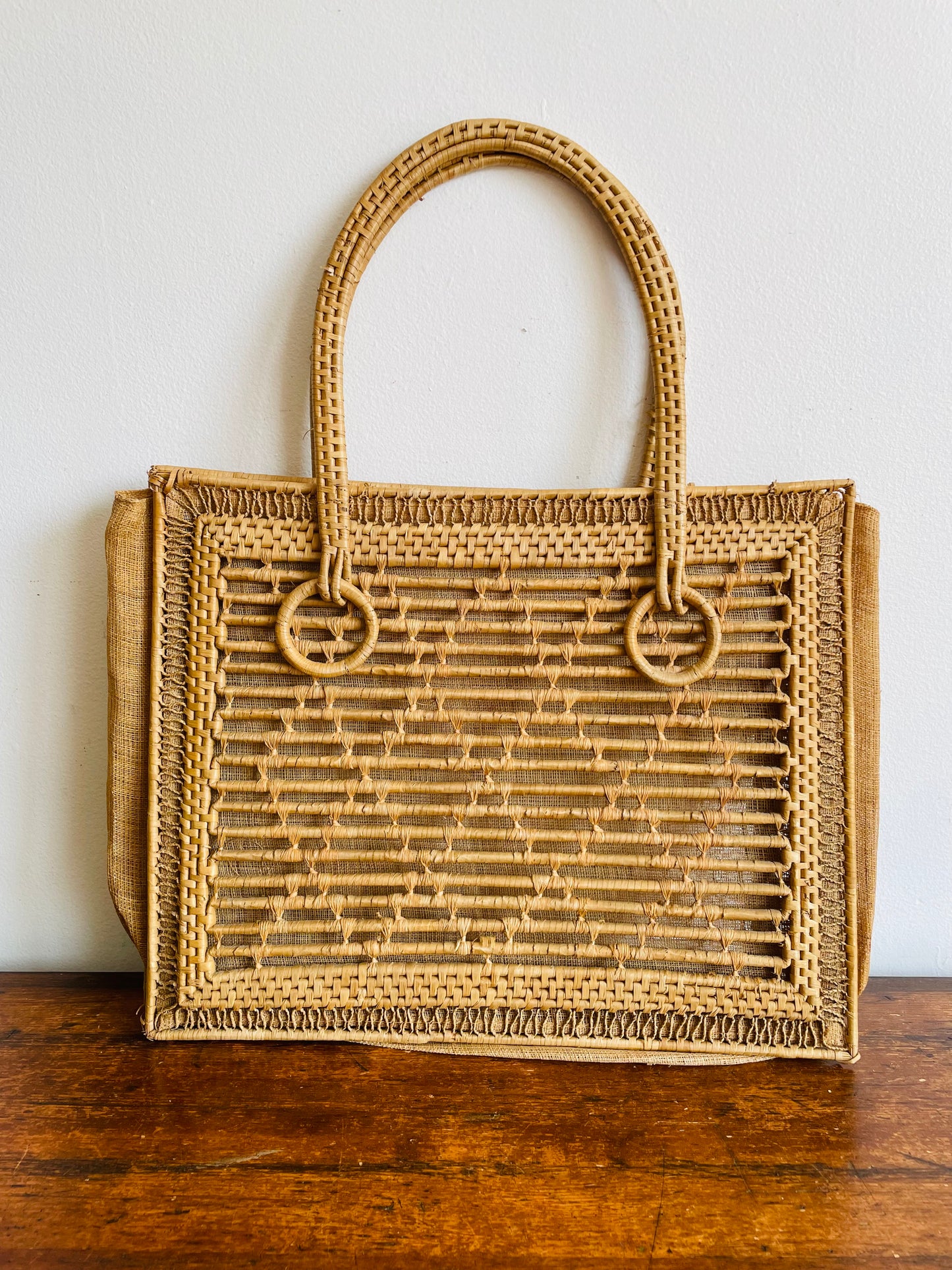 Woven Straw Rattan with Mesh Sides Purse