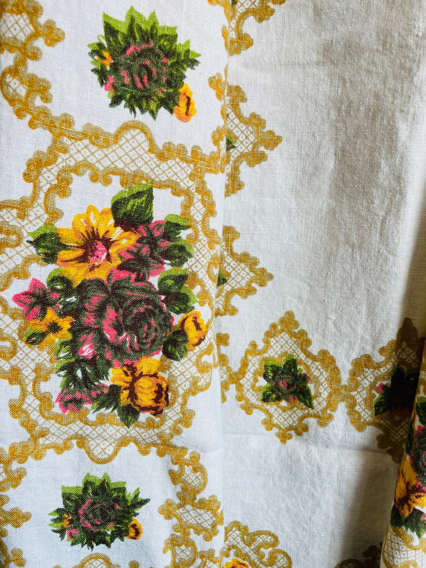 Linen Tablecloth with Yellow Flowers - Also Makes Great Fabric!