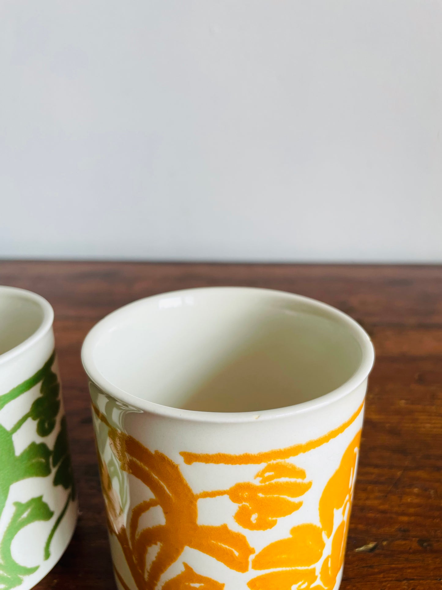 Mustard Yellow & Green Flower Mugs - WP Made in England - Set of 2