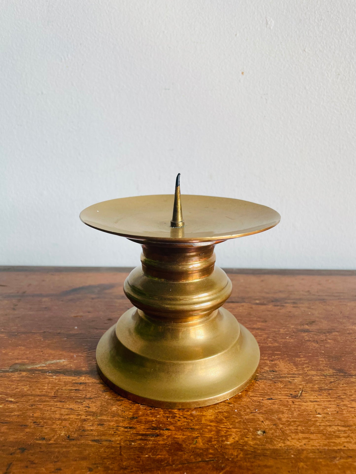 Vintage Heavy & Solid Brass 3.5" Pillar Candle Holder with Spike