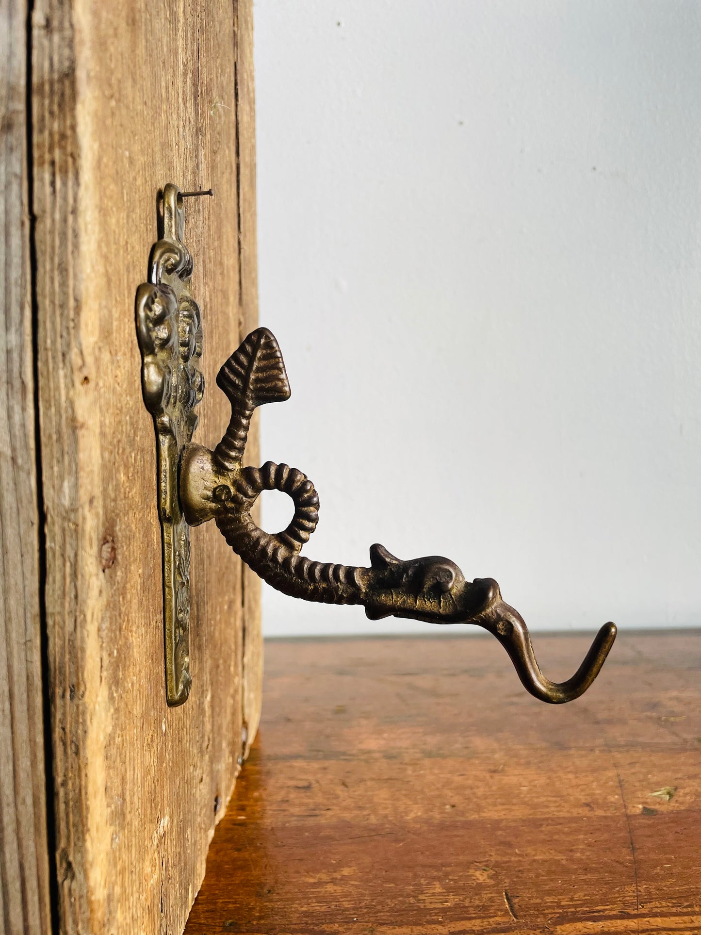 Vintage Ornate Brass Wall Hook with Dragon Serpent Mystical Animal