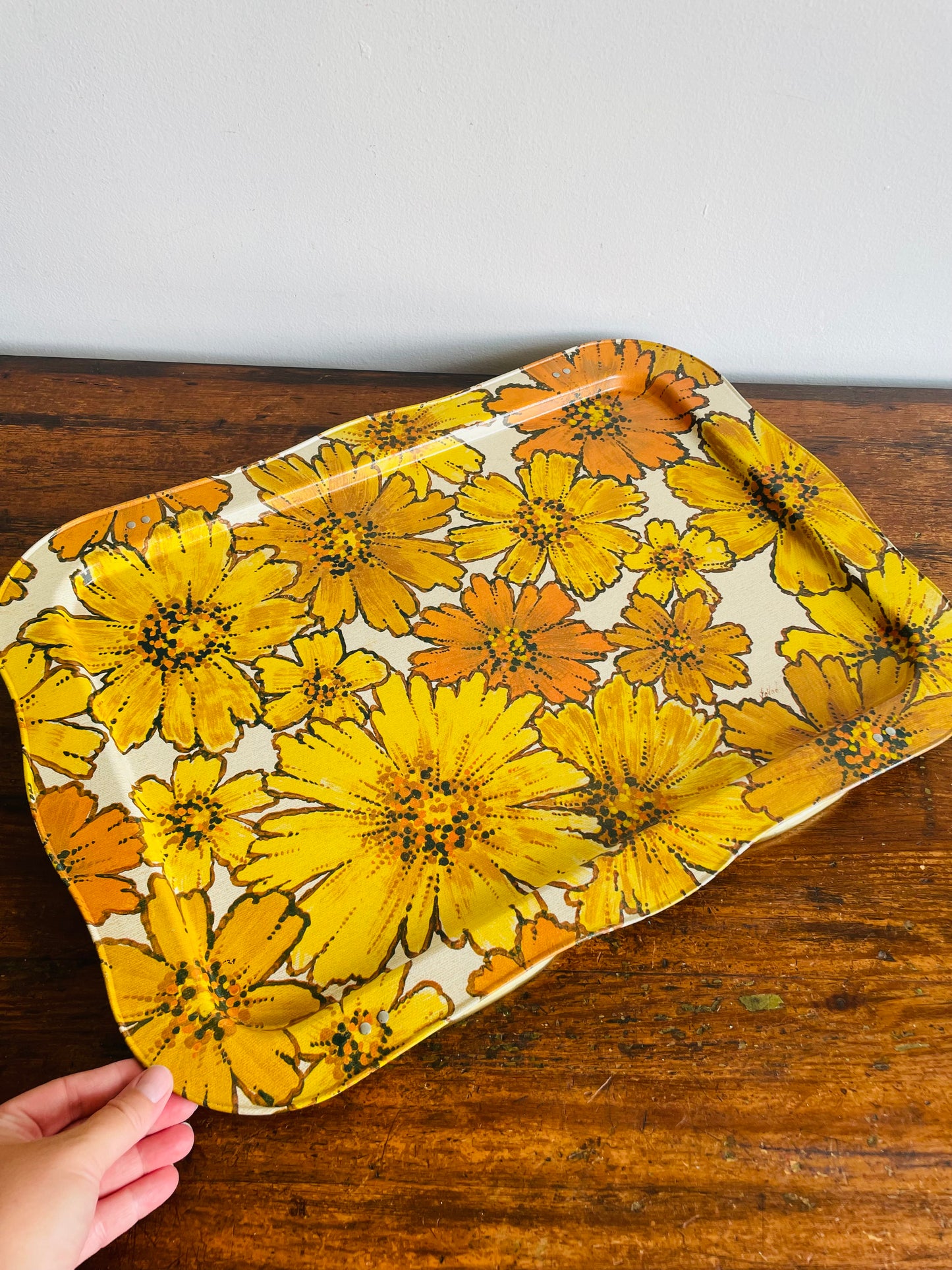 Metal Folding Lap Tray with Yellow & Orange Flower Design