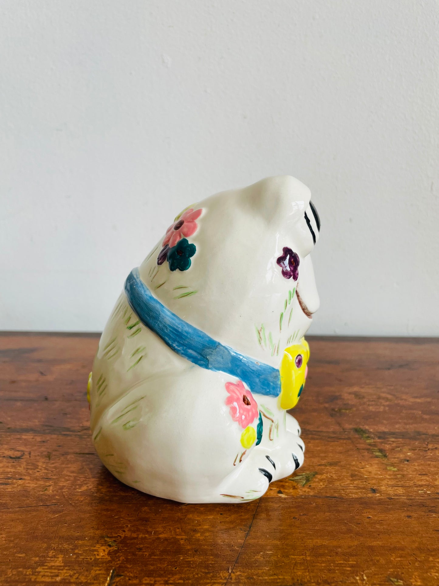 Adorable 1969 Ceramic Frog with Bow Tie and Flowers - Painted & Signed by Doris