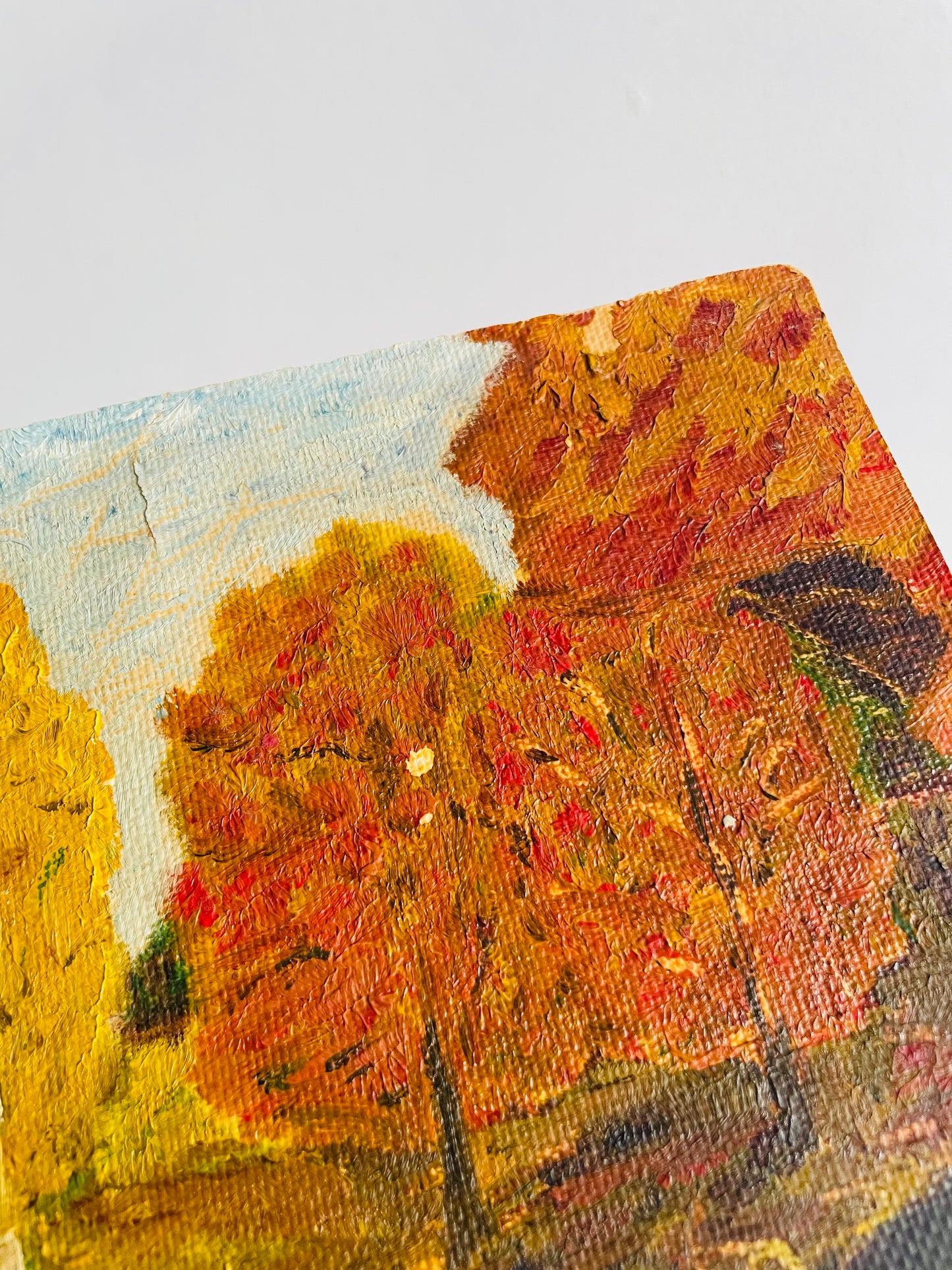 Original Art Painting on Canvas of Forest in Autumn Along River