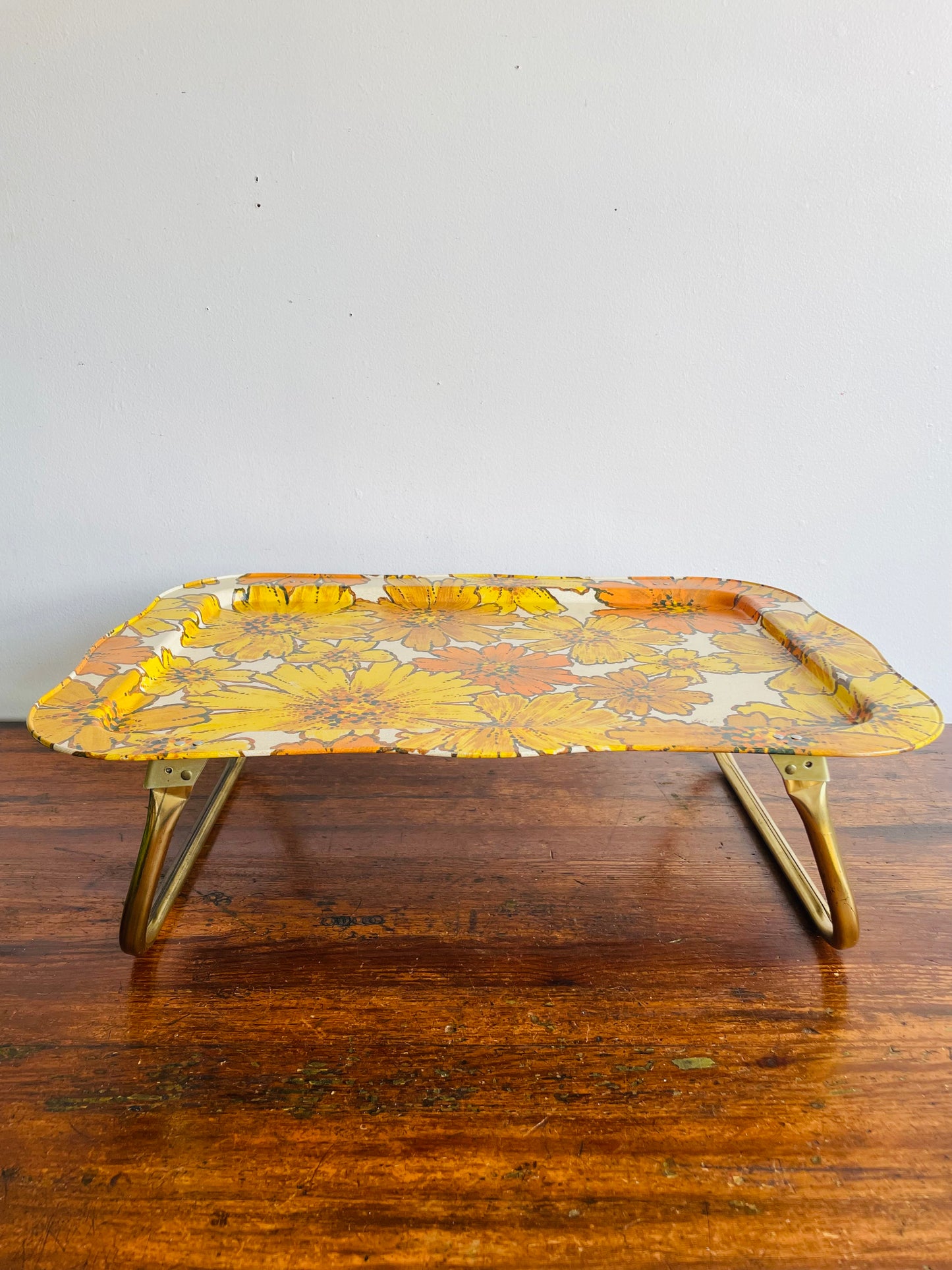 Metal Folding Lap Tray with Yellow & Orange Flower Design