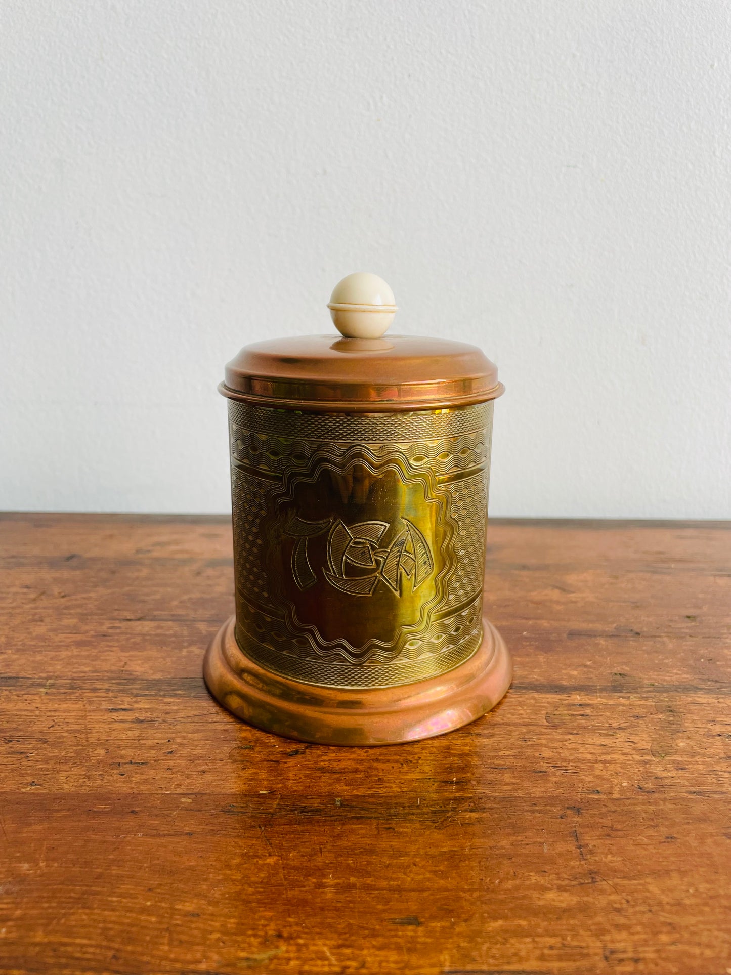 1951 Copper & Brass Tea Canister Jar - Festival of Britain