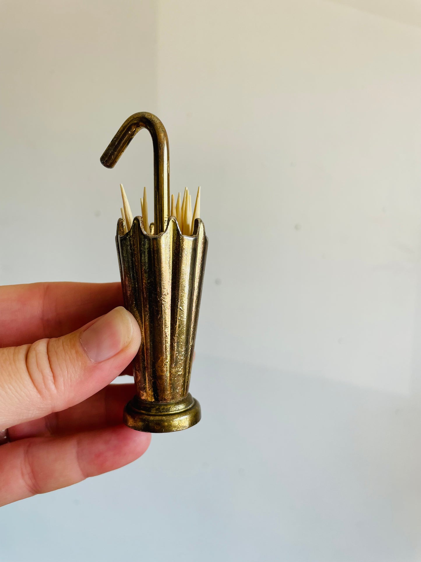 Vintage Solid Brass Umbrella Toothpick or Match Holder