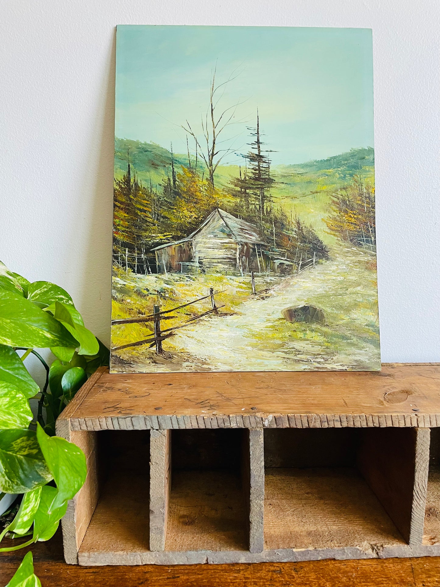 Original Art Oil Painting on Board - Rustic Barn or Cabin in Nature Scene