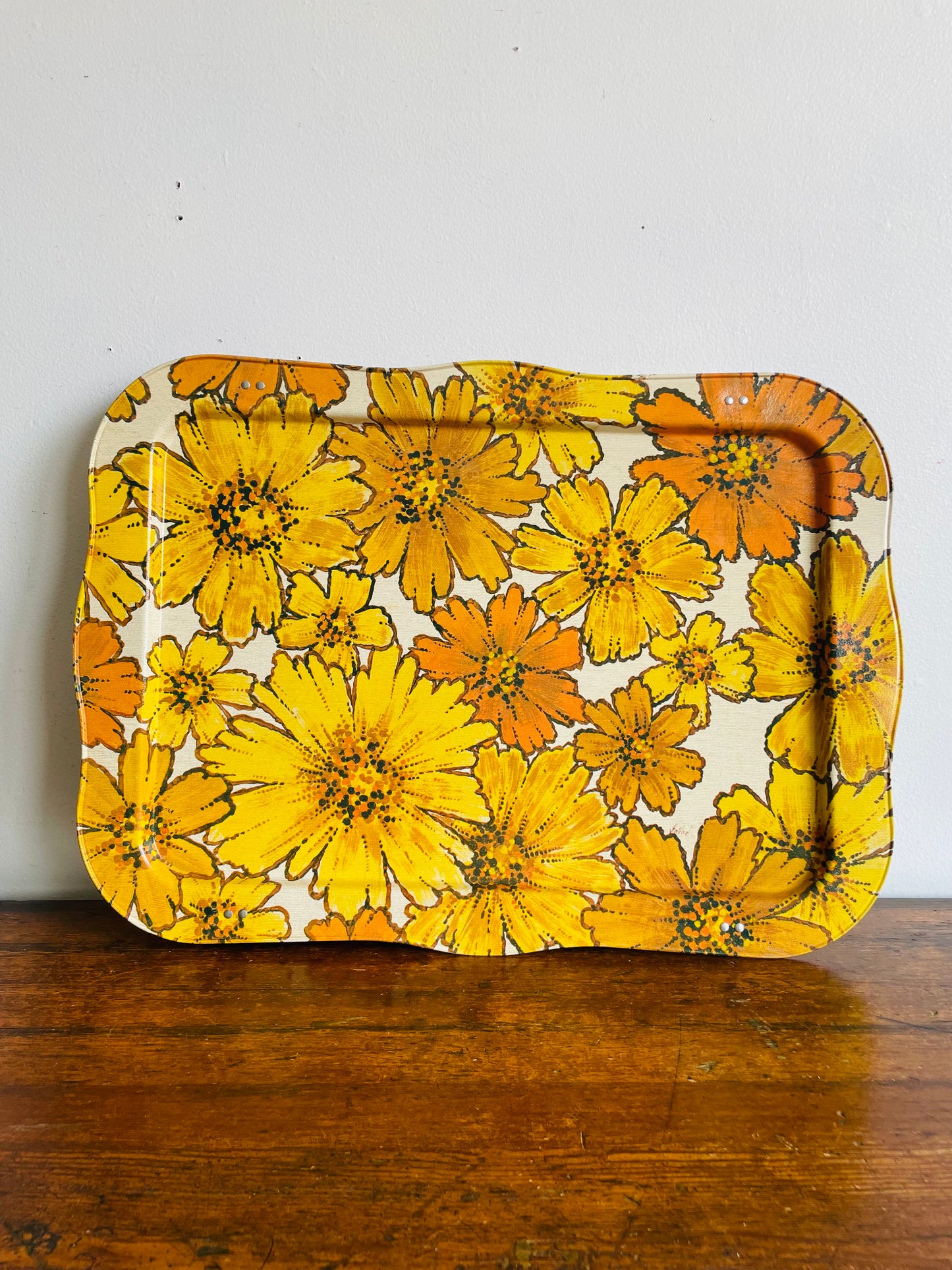 Metal Folding Lap Tray with Yellow & Orange Flower Design